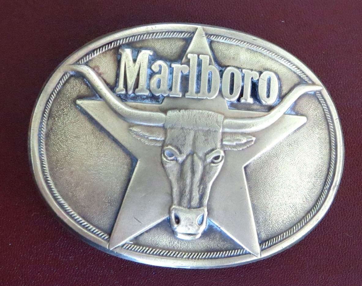 Marlboro Belt Buckle Mens Vintage 1987 Solid Brass TEXAS Longhorn 5 point Star