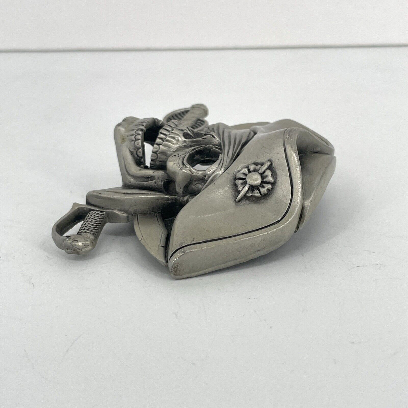 Pirate Jolly Roger Belt Buckle Solid Pewter Silver Tone Swashbuckler 4486 4&Prime;x3&Prime;