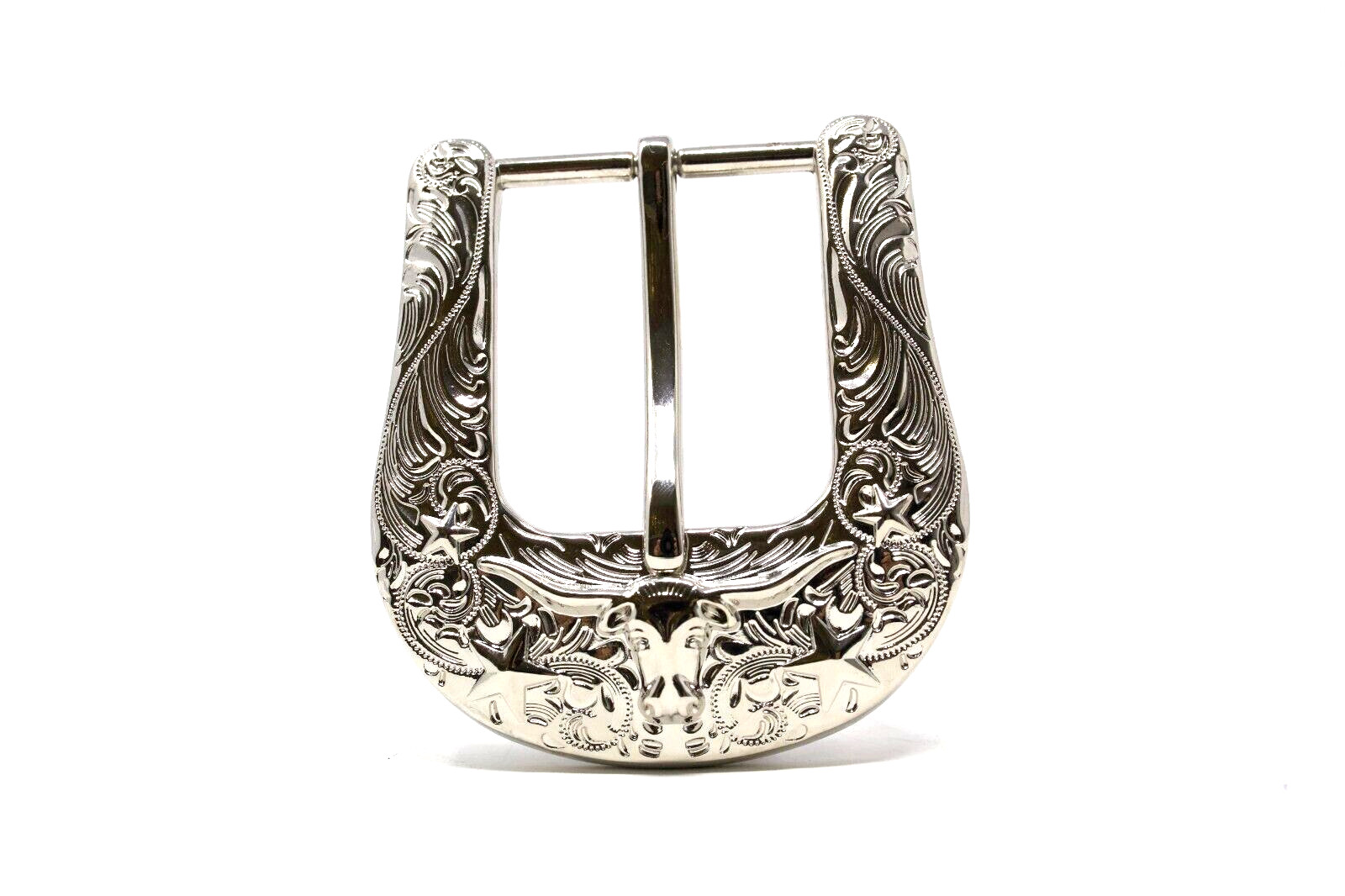 Silver Longhorn Head Belt Buckle,( 1.5 ») Removable Western Buckle For Men Women