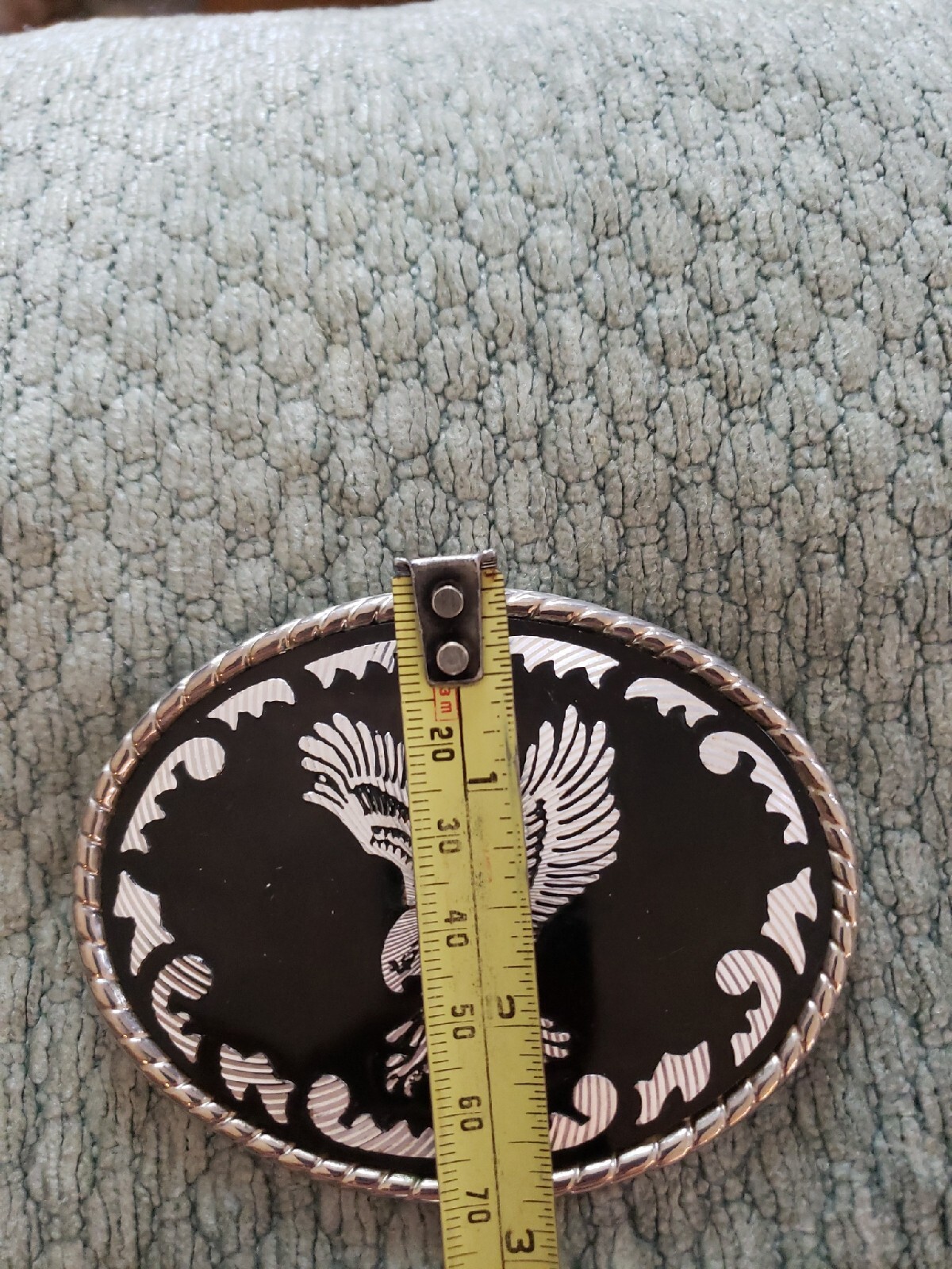Vintage belt buckle black silvertone eagle W u.s.a.