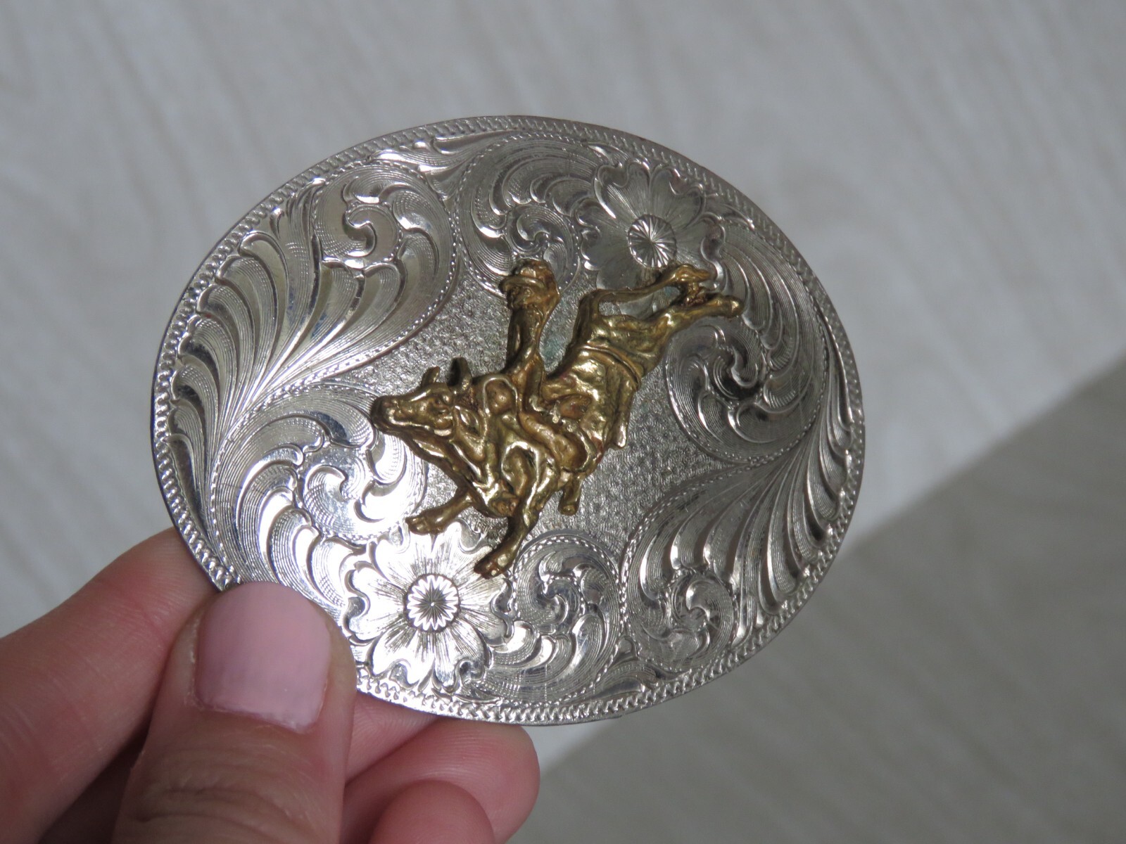 VTG Montana Silversmiths Silver Swirl Western Bull Rider Cowboy Belt Buckle READ
