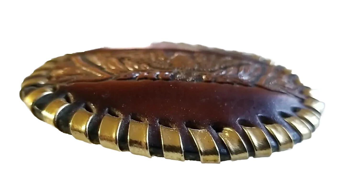 EAGLE Belt BUCKLE Small Brown LEATHER w/ GOLD Edge LACING Handmade Western/Biker