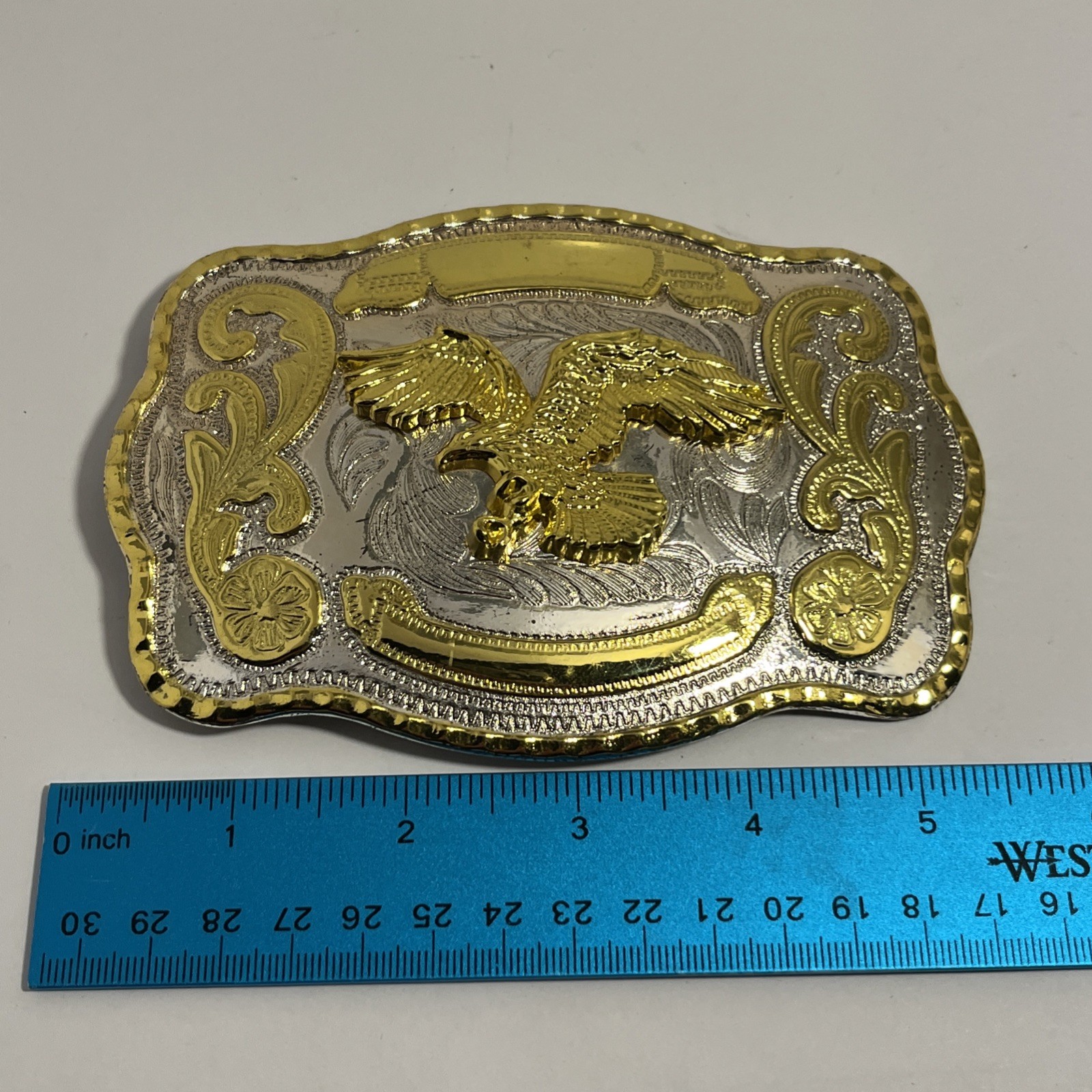 Men&rsquo;s Western Belt Buckle Gold Silver Tone 3D Flying Eagle Cowboy Rodeo Trophy