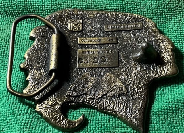 Limited Edition Vintage Indian Head Belt Buckle Brass and Enamel Fill – USA