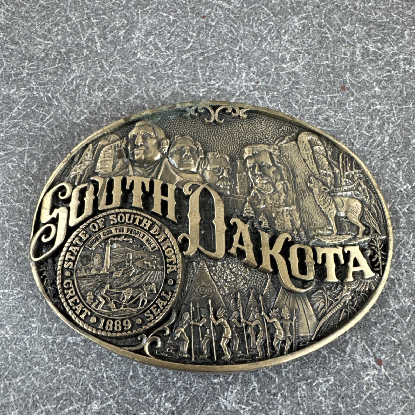 VTG State Of South Dakota Brass Belt Buckle By Award Designs Medals Inc