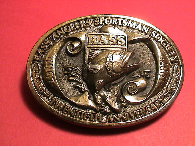 1967-87 BASS ANGLERS SPORTSMAN SOCIETY 20 YEAR FISHING 3D LOOK BRASS BELT BUCKLE