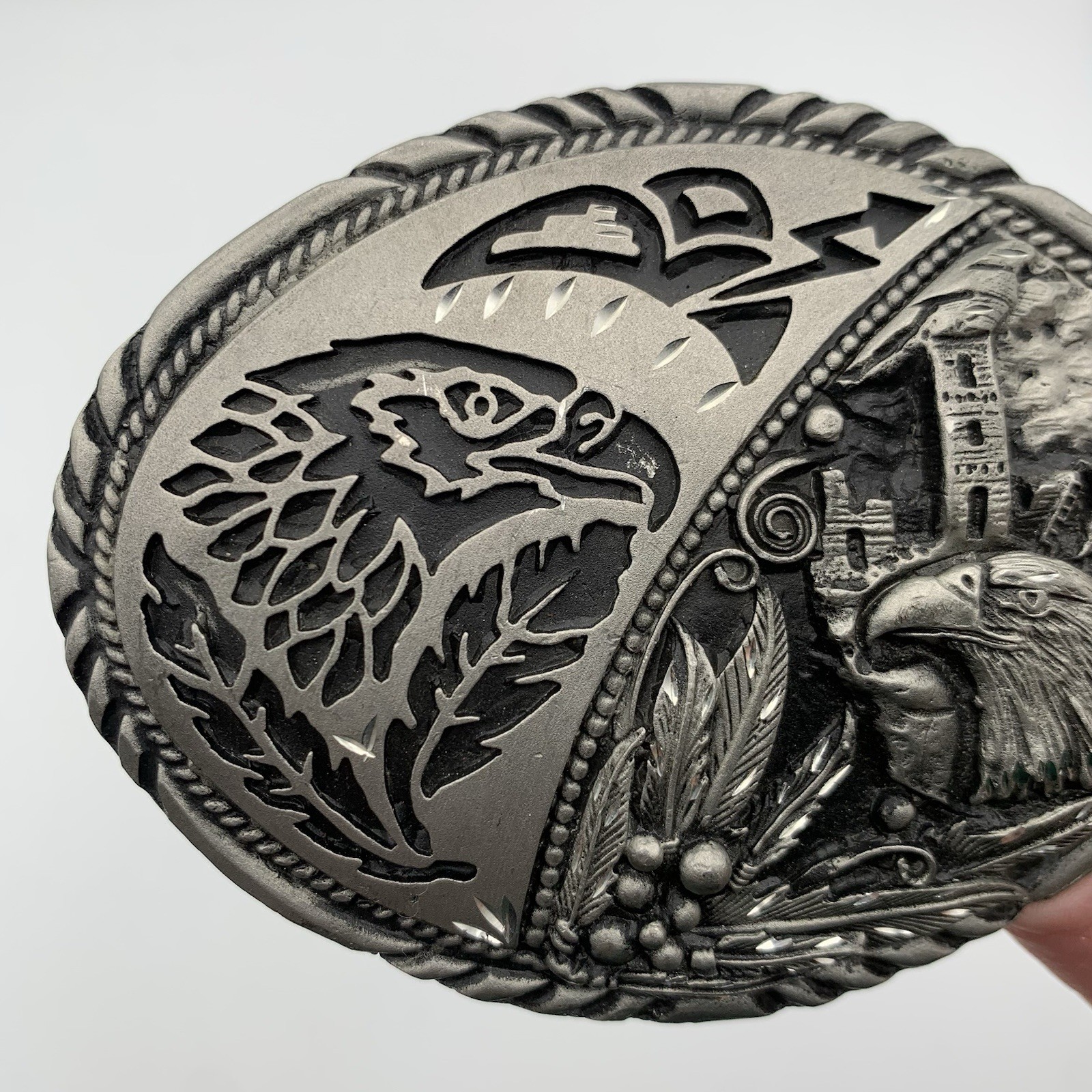 VTG SSI Handcrafted Metal Belt Buckle Southwest Eagle Rain Cloud Fathers 4&Prime; USA