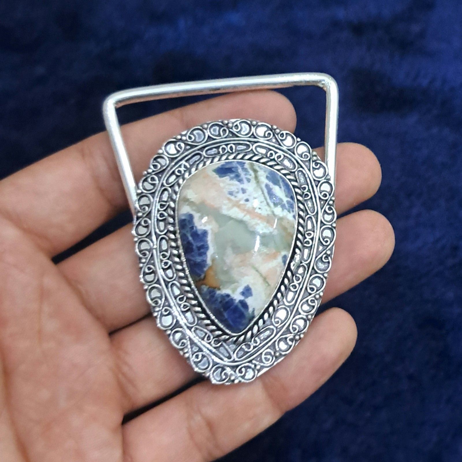 Sodalite Belt Buckle Silver Plated Handmade Western Cowboy Gemstone Buckle