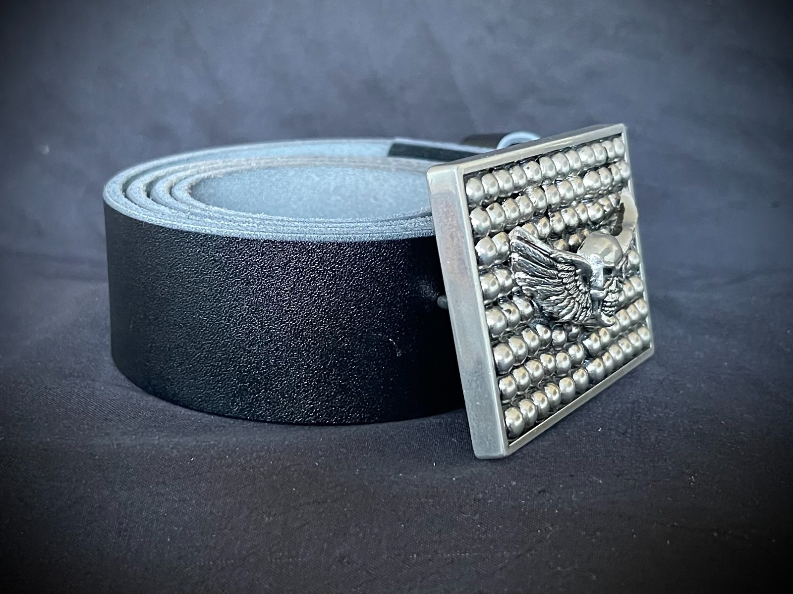 Flying Skull Winged Belt Buckle Gothic Industrial Beaded OOAK Darren McNeese