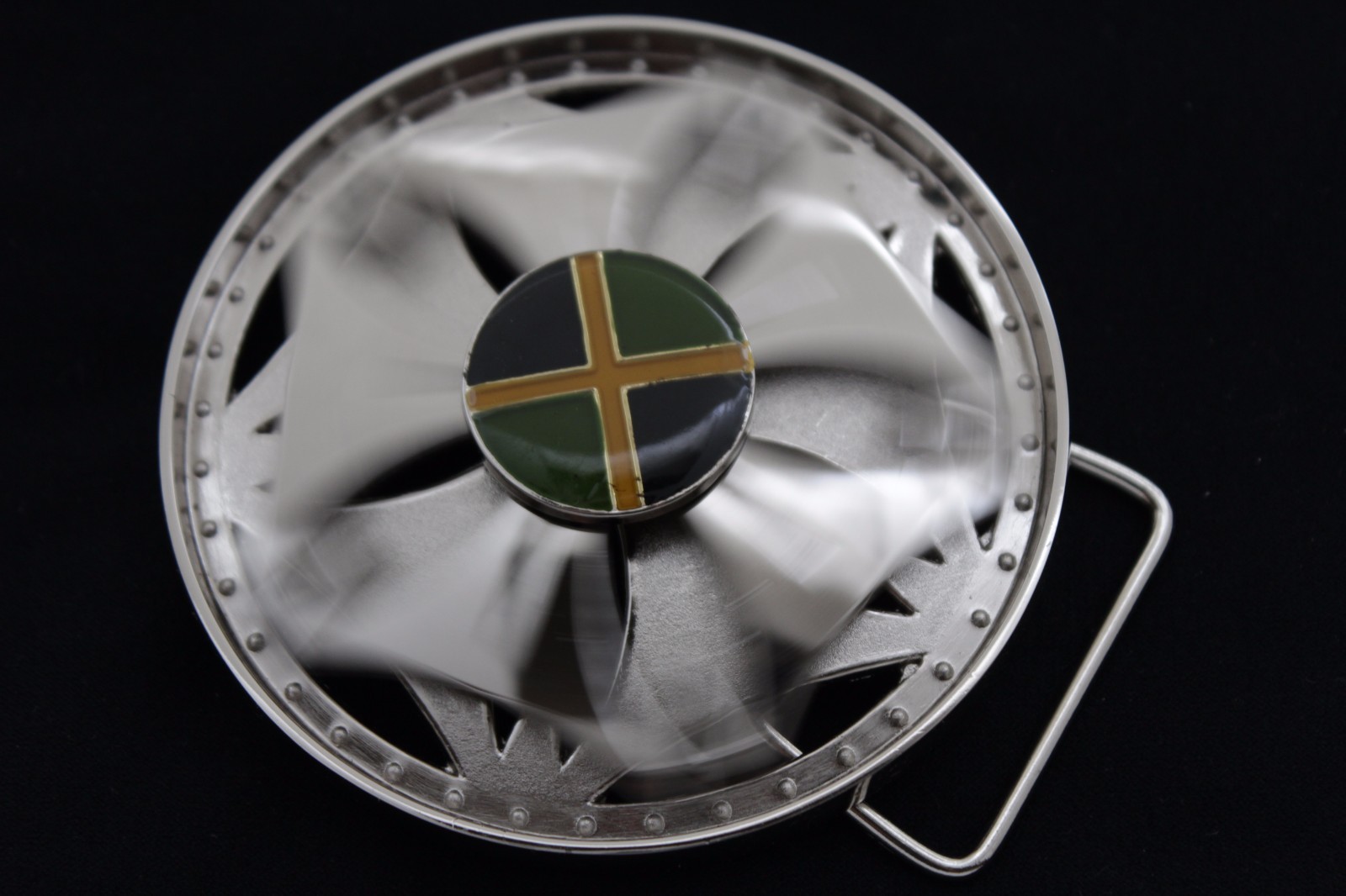 New Men Women Silver Metal Buckle Round Spinning Round Circle Blue Green Jamaica
