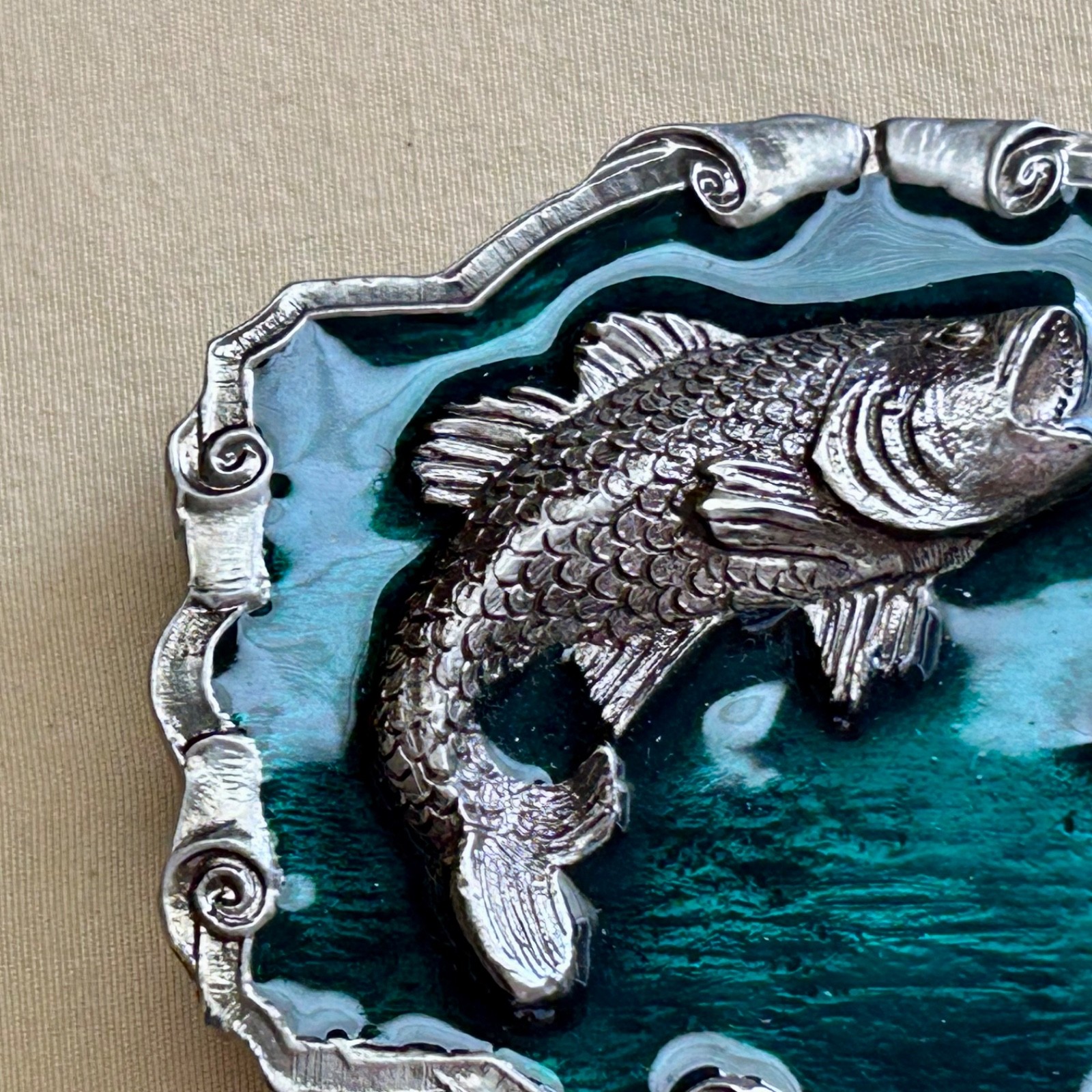 Fish Belt Buckle Green Enamel Metal Largemouth Bass and Lure 2007