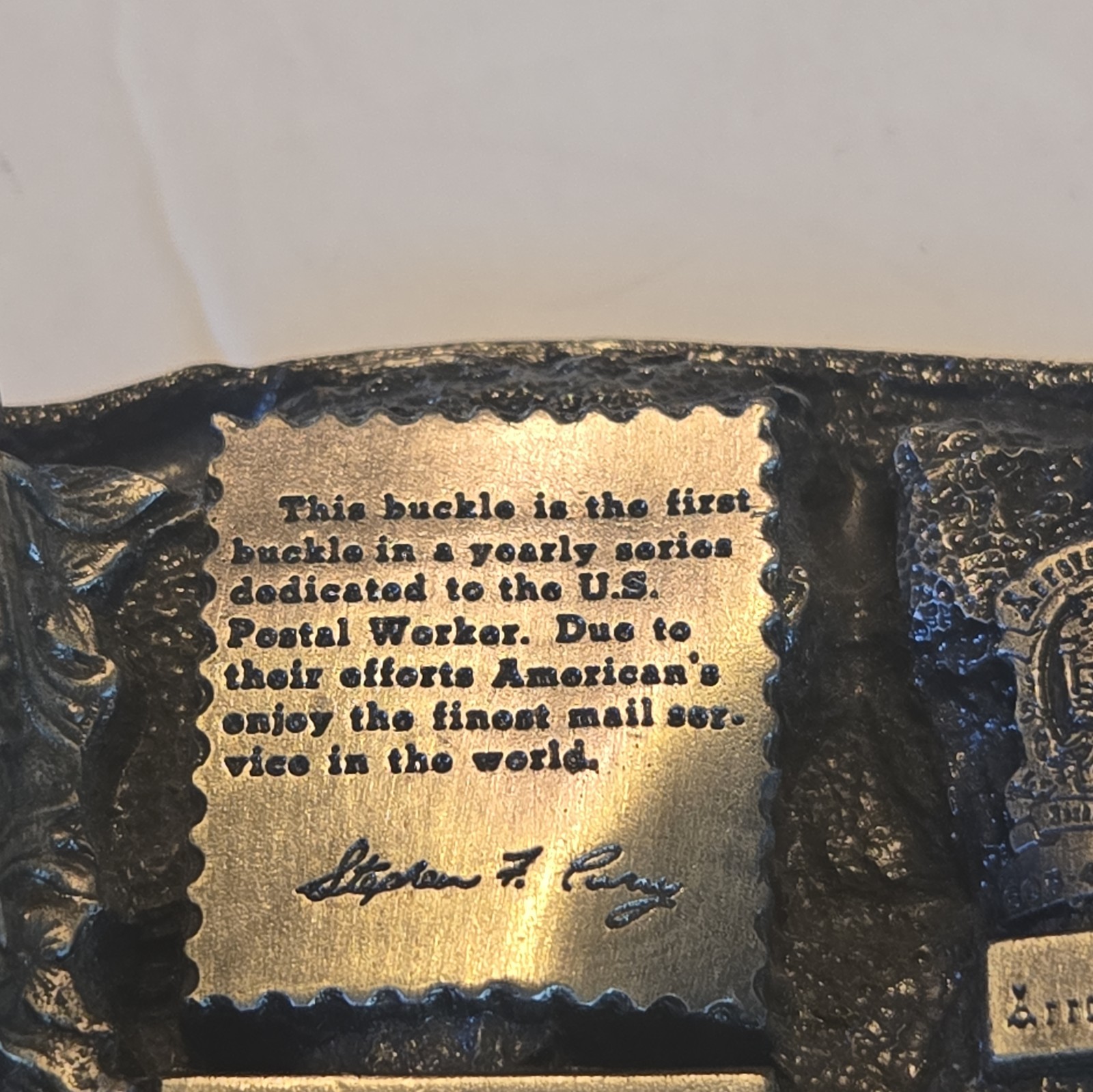 Vintage 1985 Postal Worker Commemorative U.S. Mail Belt Buckle #3012 of 5000