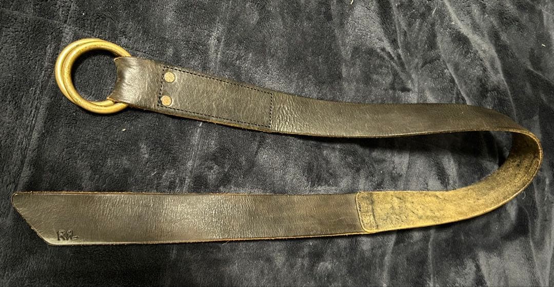 Double RL RRL Italian Made Distressed Leather Double Ring Belt Size 30 Black