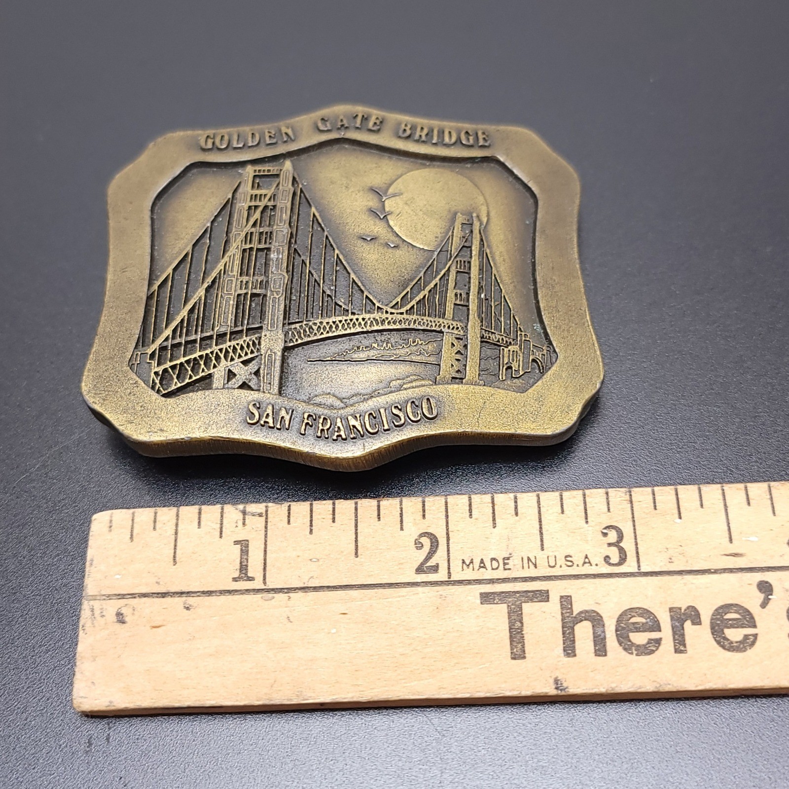 Vintage 1977 Indiana Metal Craft Golden Gate Bridge San Francisco Belt Buckle