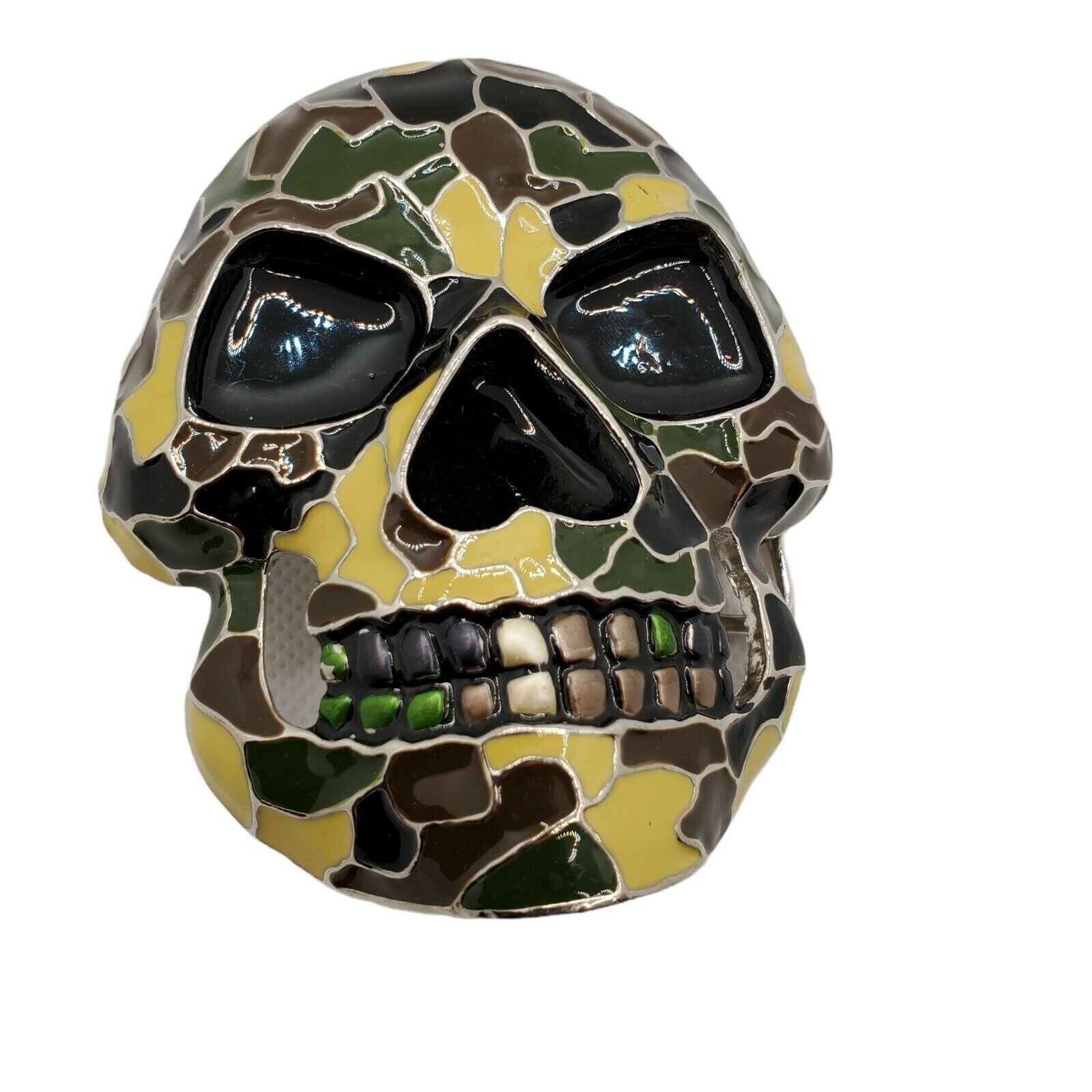 Grim Reaper Skull Belt Buckle Silver Tone Metal Camouflage Enamel 4 inch