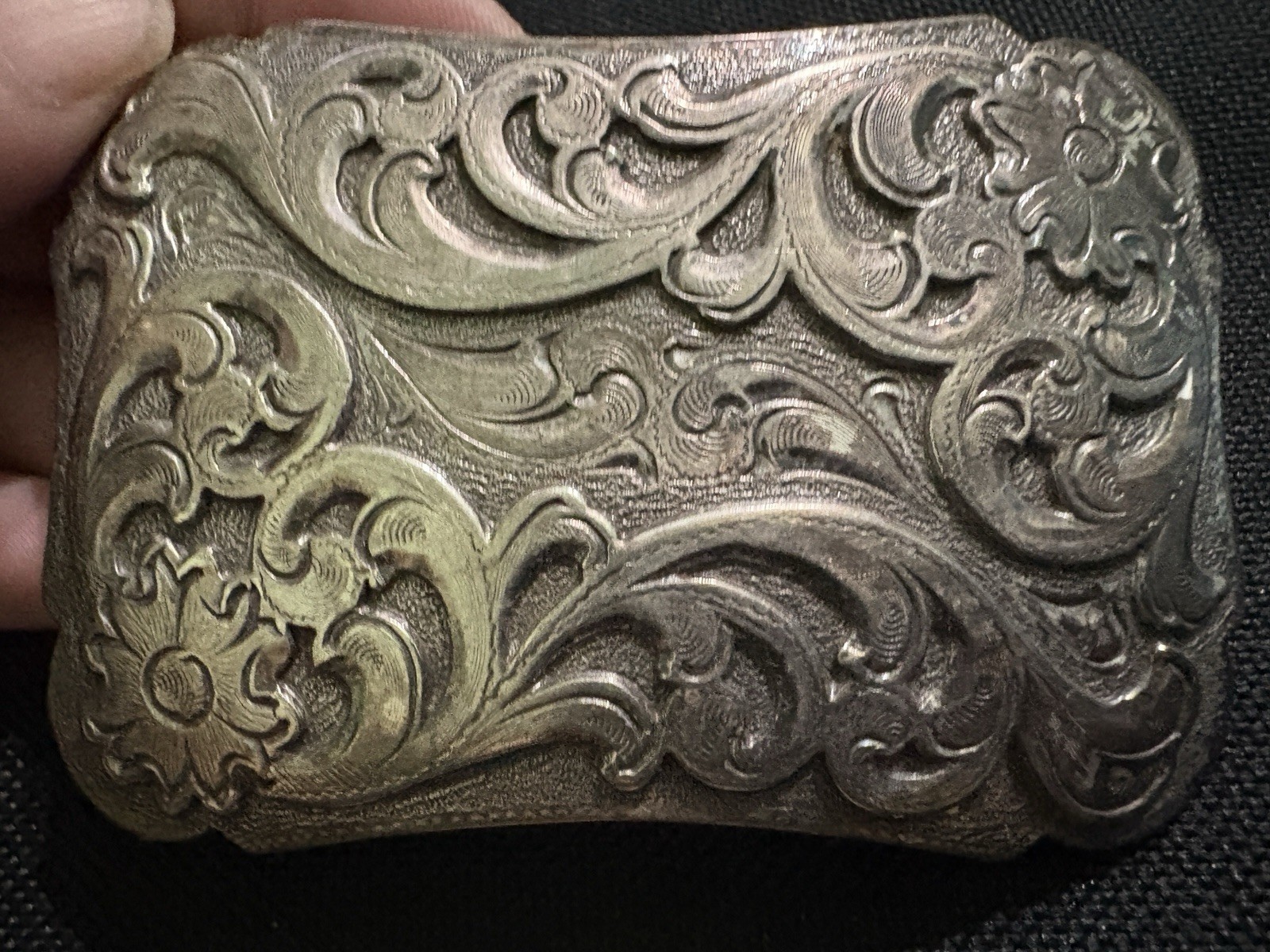 Western Floral Engraved Silver Metal Belt Buckle Fits 2in Belt
