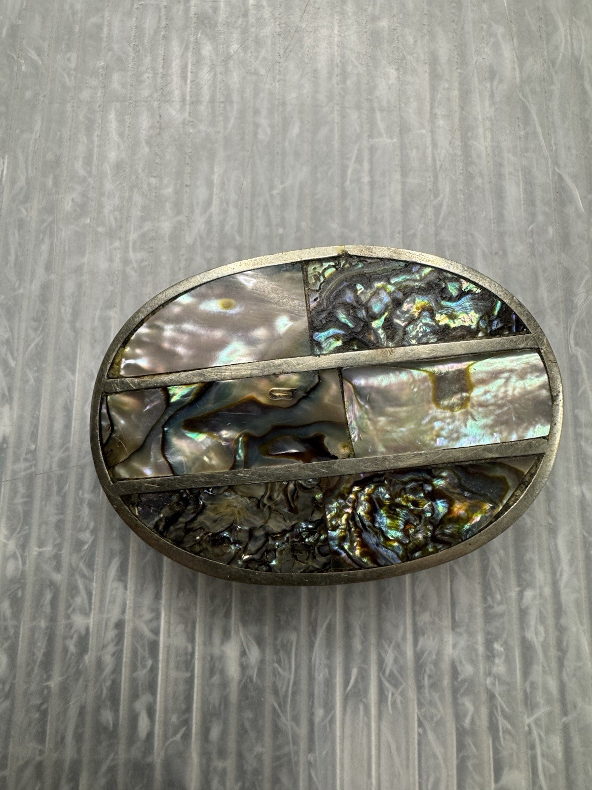 vintage Mexican Nickel Plated Bronze w/ Abalone Inlays 1” BELT BUCKLE