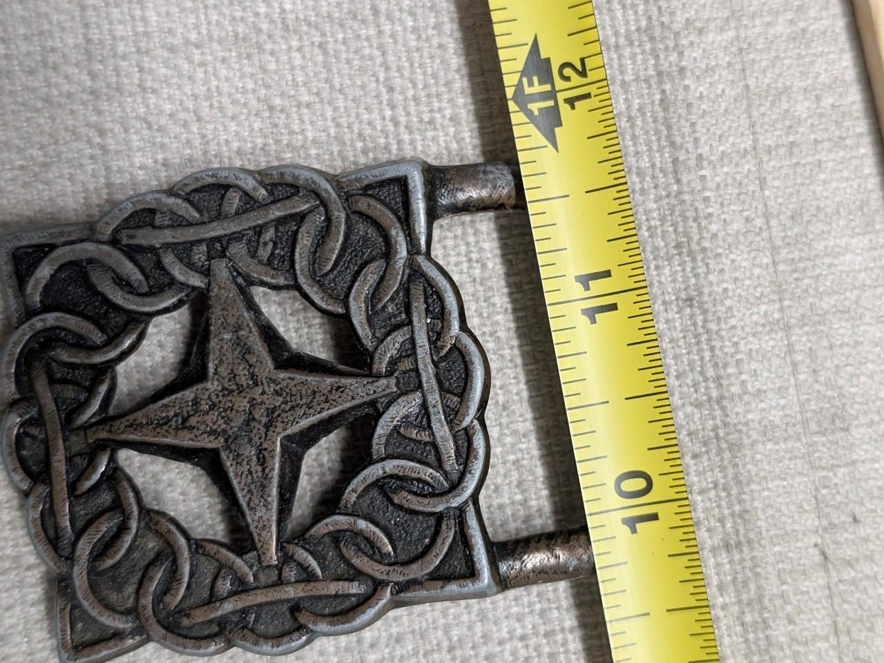 vintage 1970s handcrafted BRASS belt buckle BRUTALIST rustic BOHO hippie star