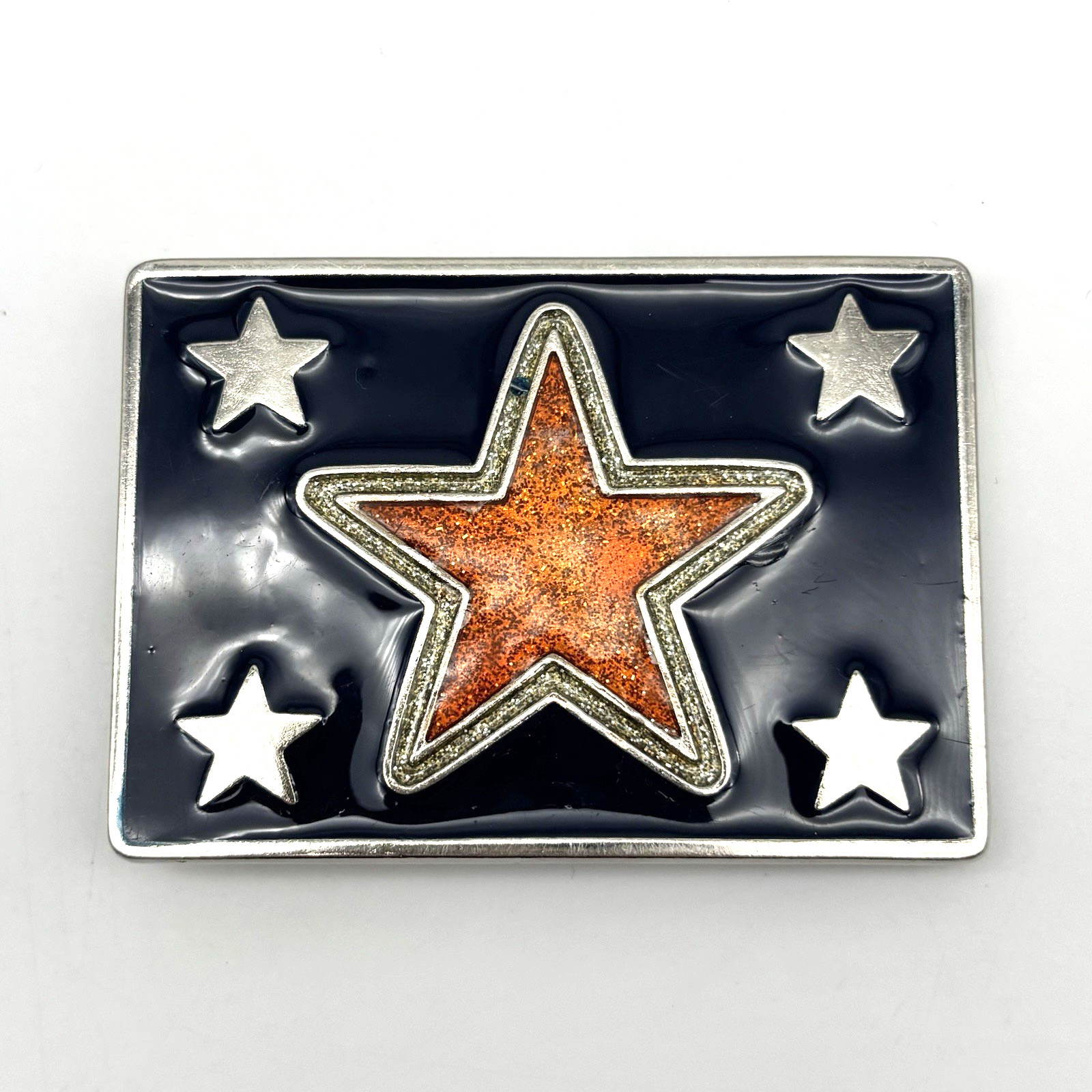Vintage 90s Y2K Red Blue Glitter Star Stainless Steel Belt Buckle Fits – 1.5&Prime;