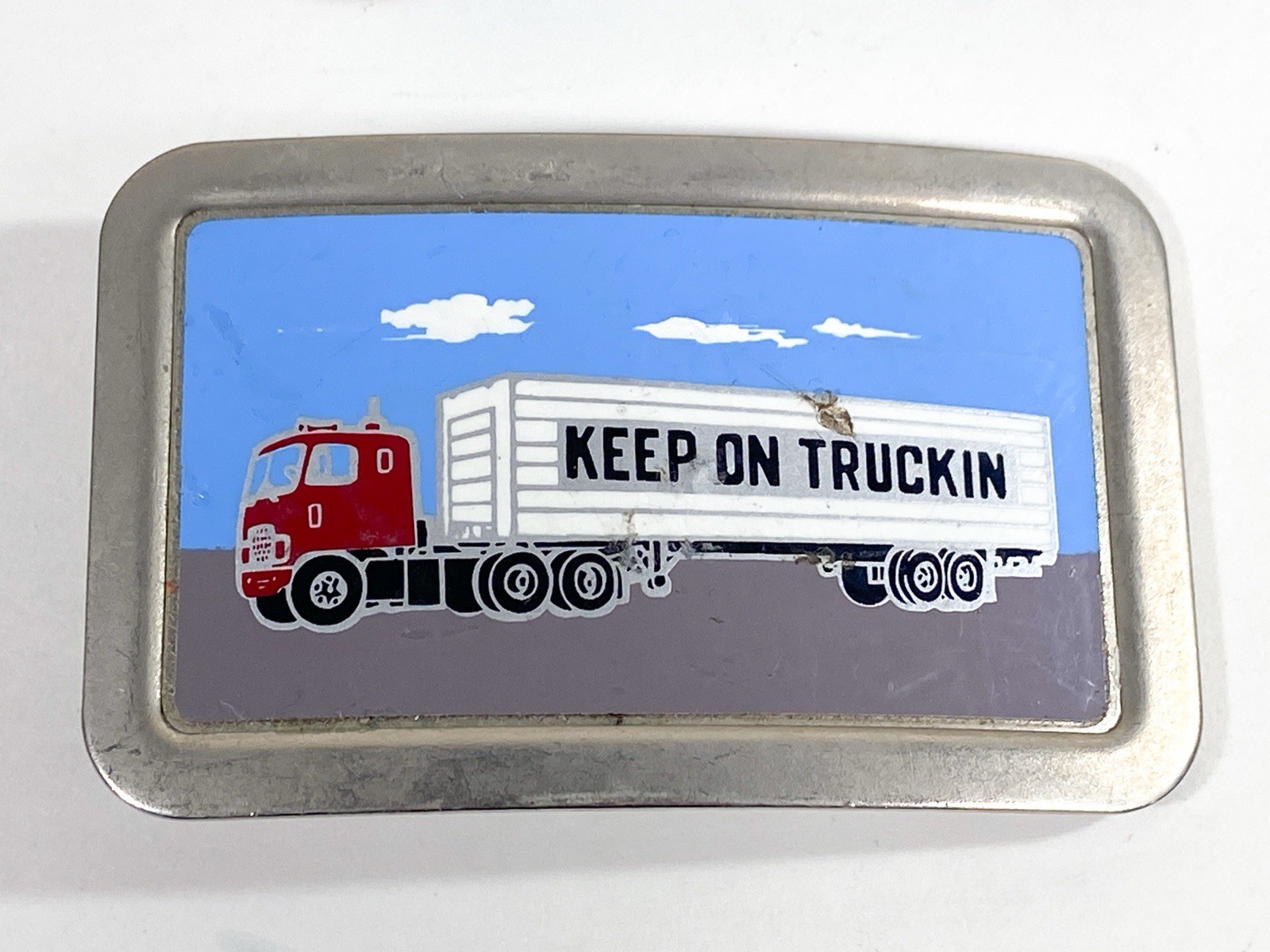 Set Of 3 Semi Truck Buckles Metal 3.5”-4”, w/ J&J Truck Stop Lighter