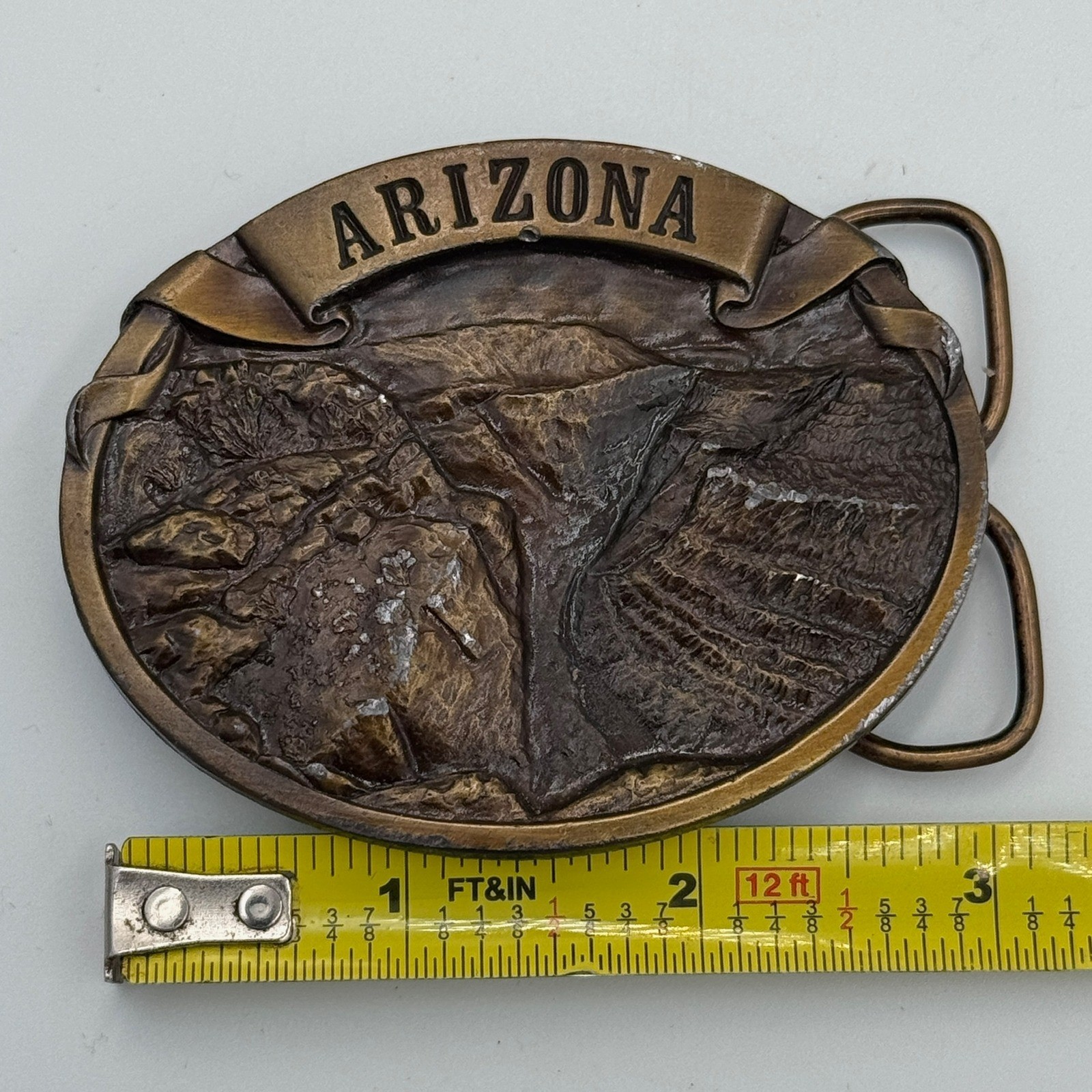 Vintage Arizona Grand Canyon Belt Buckle 3D Relief Western Brass Tone Oval