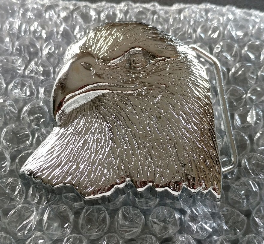 EAGLE HEAD RAPTOR SHAPED CHROME PLATED SOLID BRASS BELT BUCKLE BARON 1978 NEW