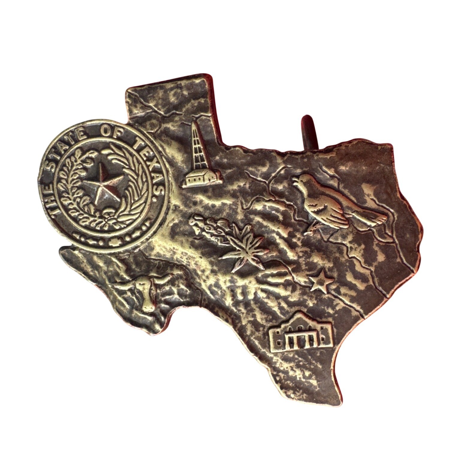 Bergamot Brass Works Belt Buckle Mens Silver Excellent 1976 Texas State Map
