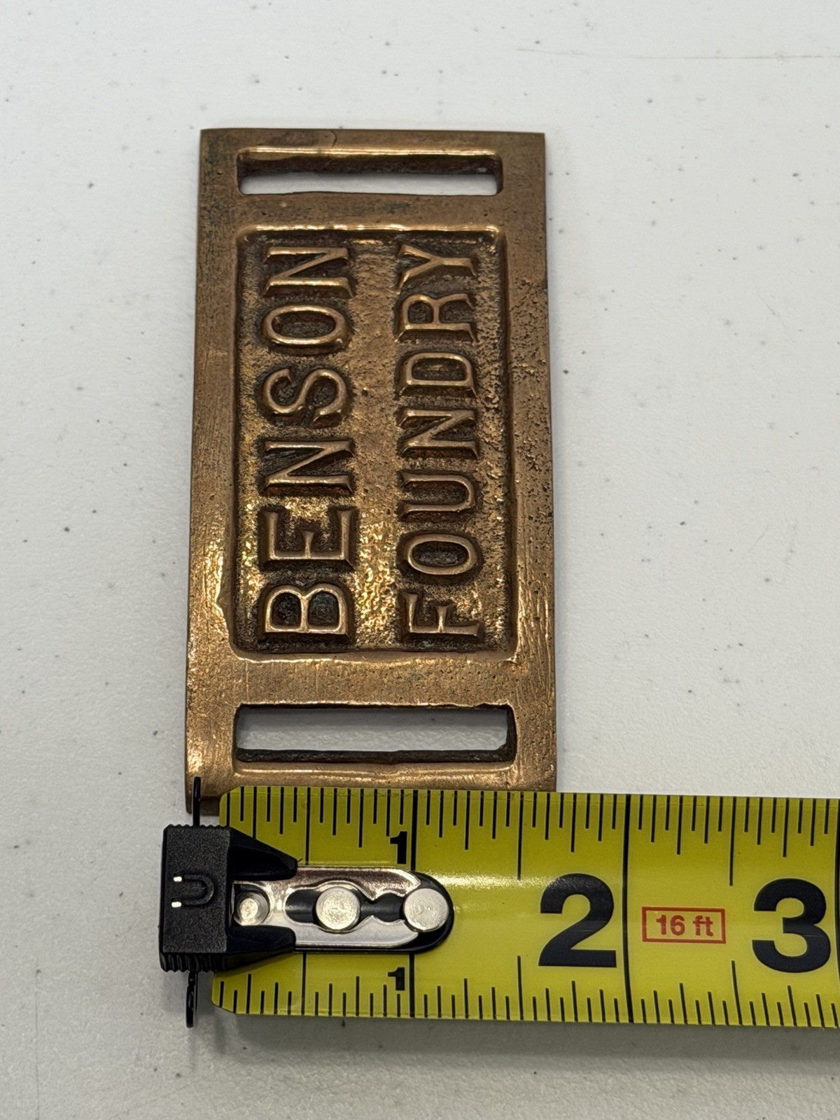 Vintage Brass Belt Buckle- Benson Foundry Advertising Solid Cast Metal