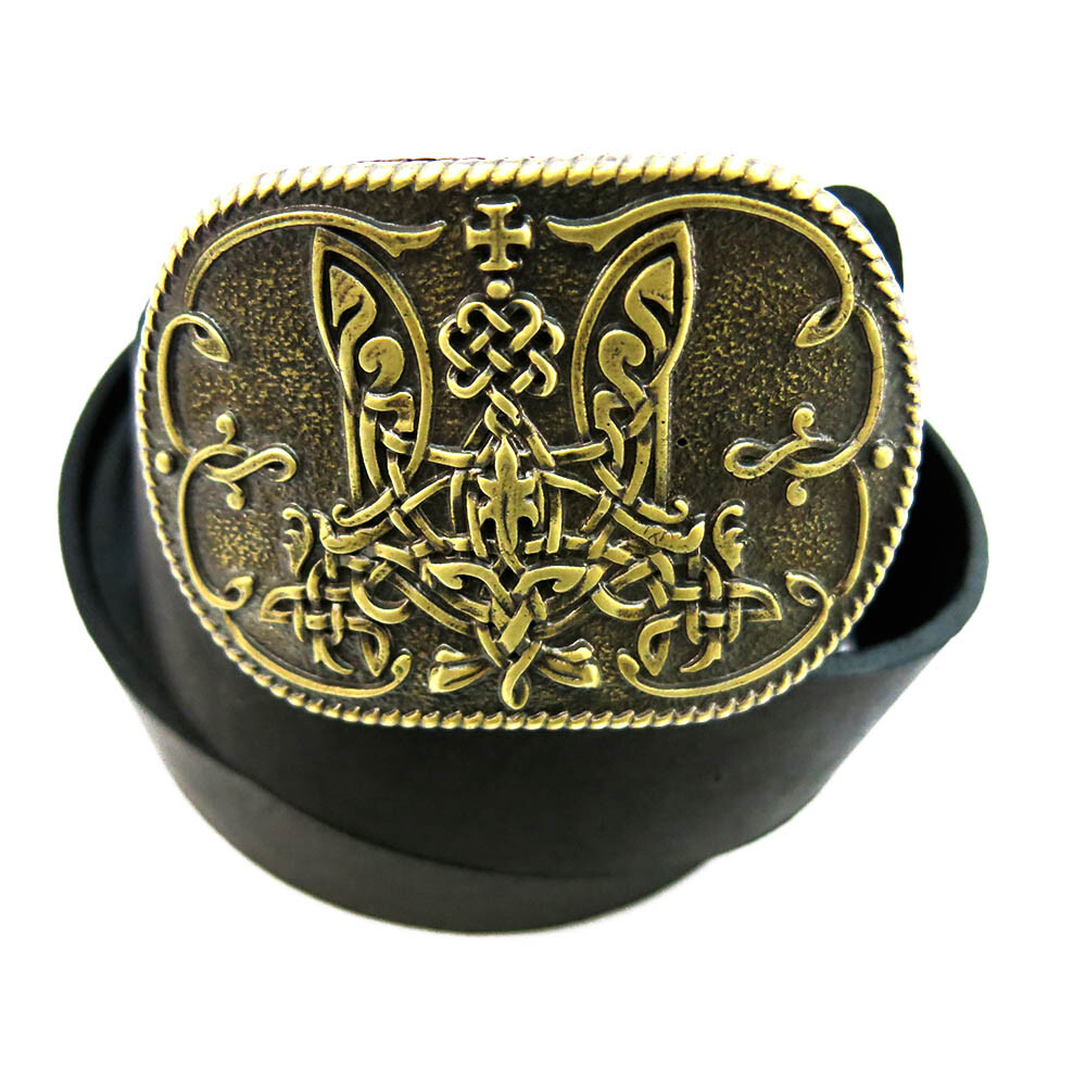 Brass belt buckle Runic trident, Ukrainian runic sign, Embroidered belt buckle