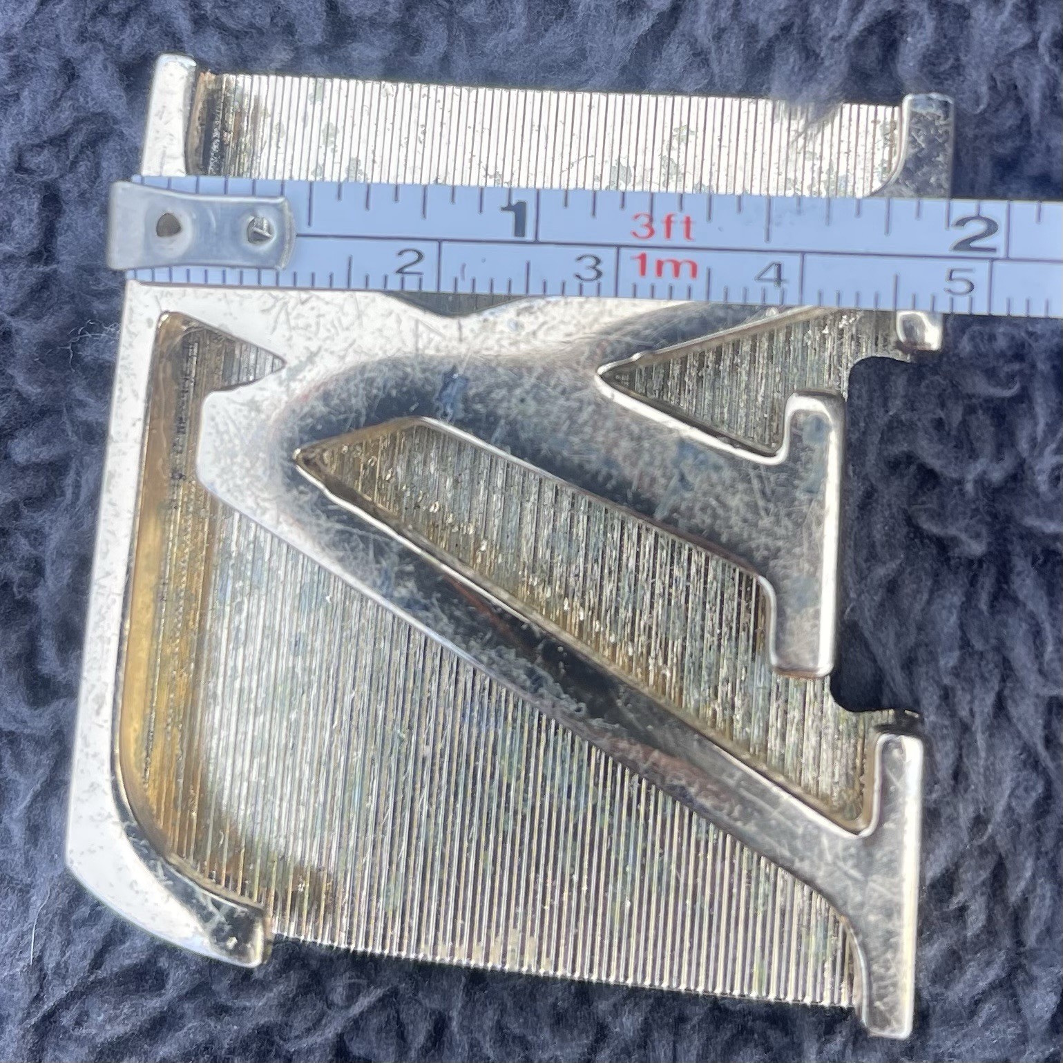 Vtg Louis Vuitton Gold Tone Belt Buckle Iconic LV Engraved Logo Y2K Distressed