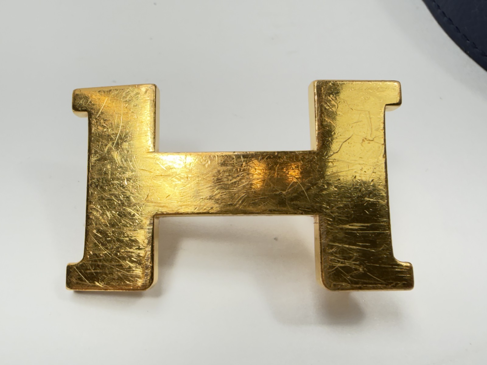 Authentic HERMES H Logo Reversible Belt Strap Blue Gold Tone Buckle Kit 85
