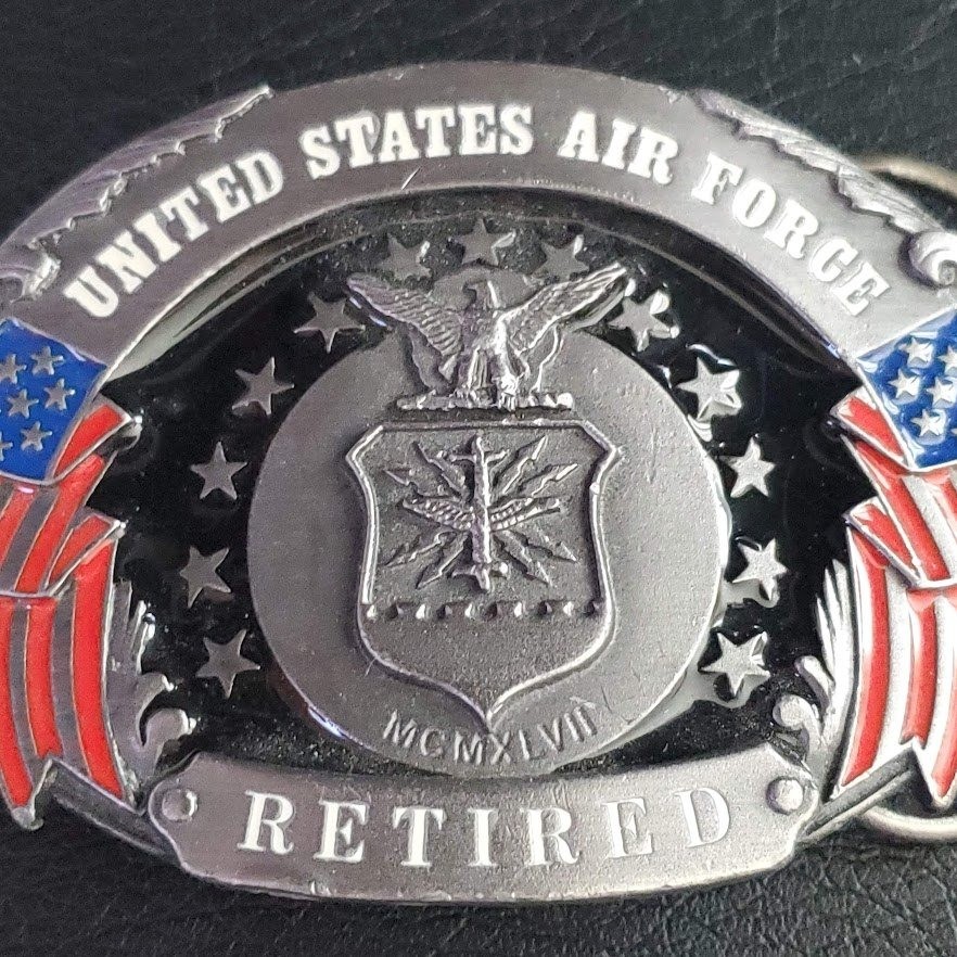 Siskiyou Buckle Co US Air Force Retired Belt Buckle USA Made Enamel Pewter