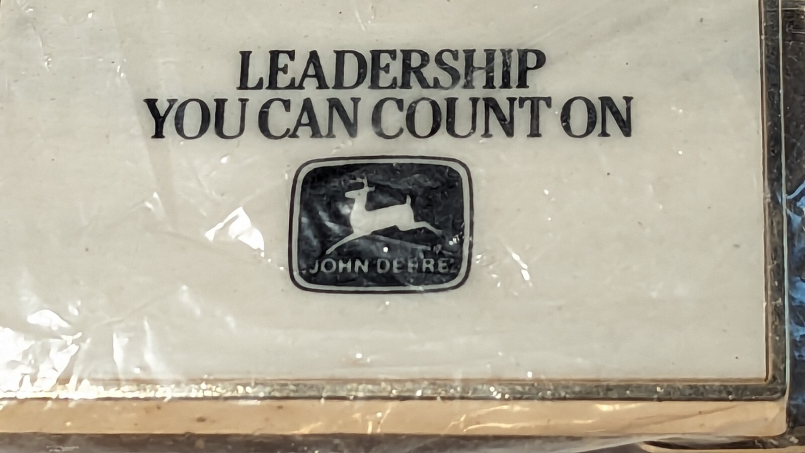 New Vintage John Deere Belt Buckle Leadership You Can Count On Metal Tile NOS