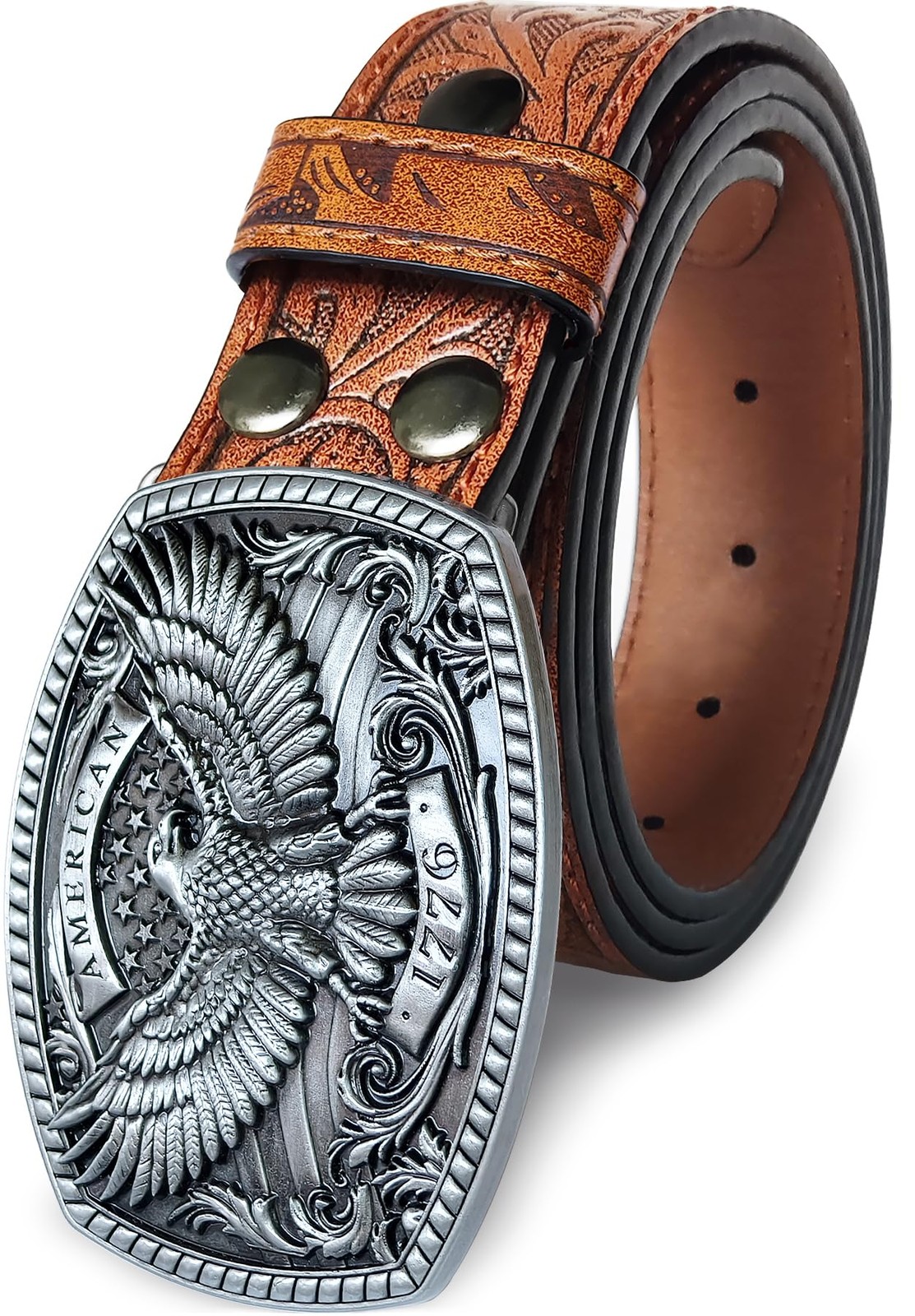 Brown Western Belts for Men Wasit 34&Prime;-36&Prime;, Silver Eagle/ Belt