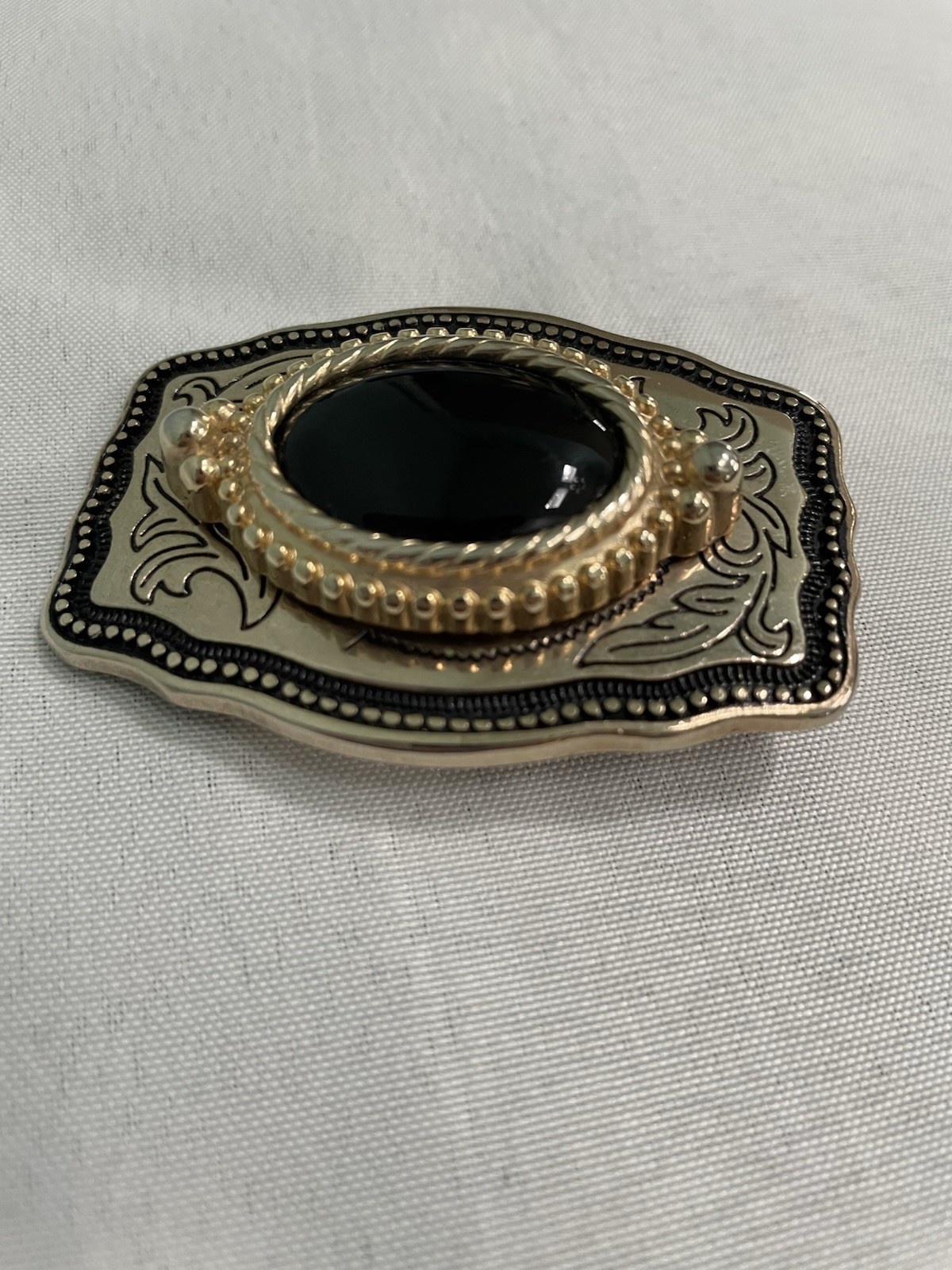 Gold Color Oval Western Natural Black Onyx Cabochon Cab Belt USA Made