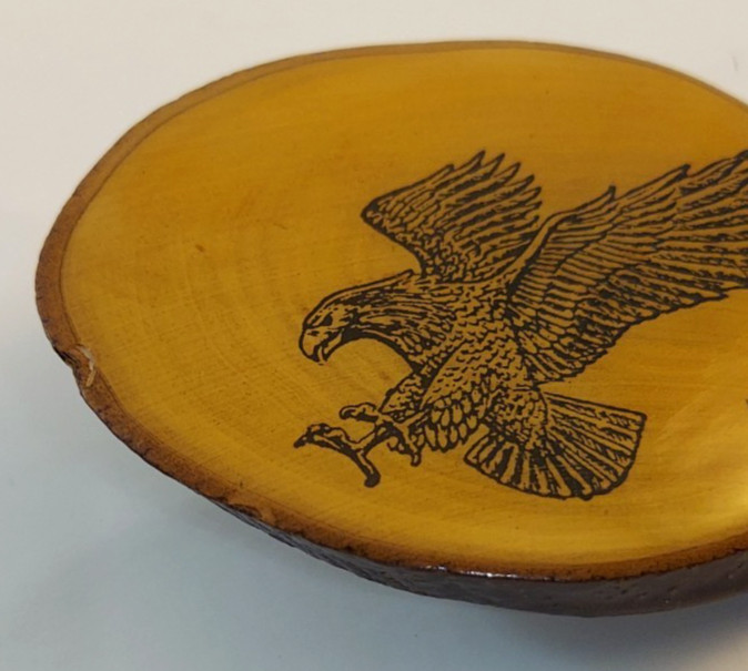 Vintage Wood Slice Attacking Eagle Belt Buckle with Bark Edge