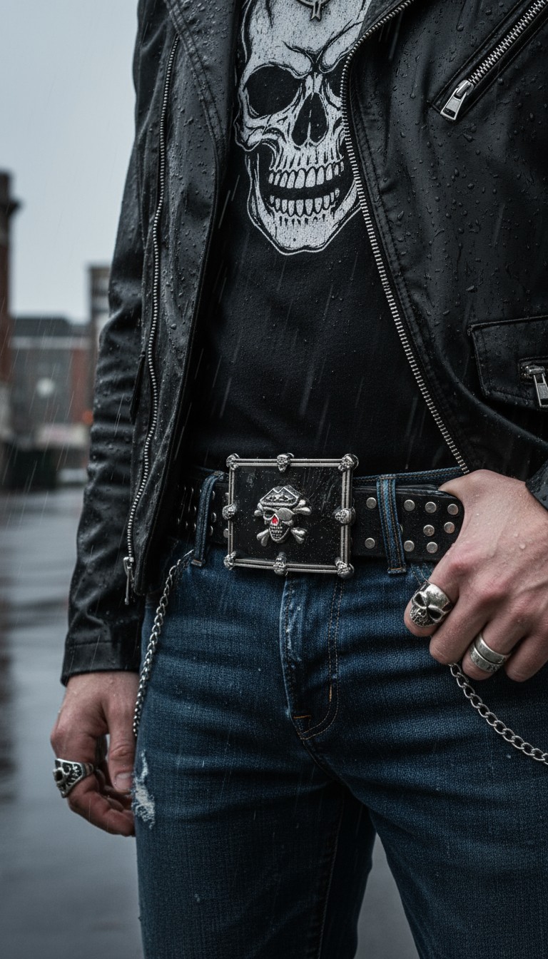Men Women Buckle Silver Skulls Skeleton Halloween Black Pirate Deat Big Gothic