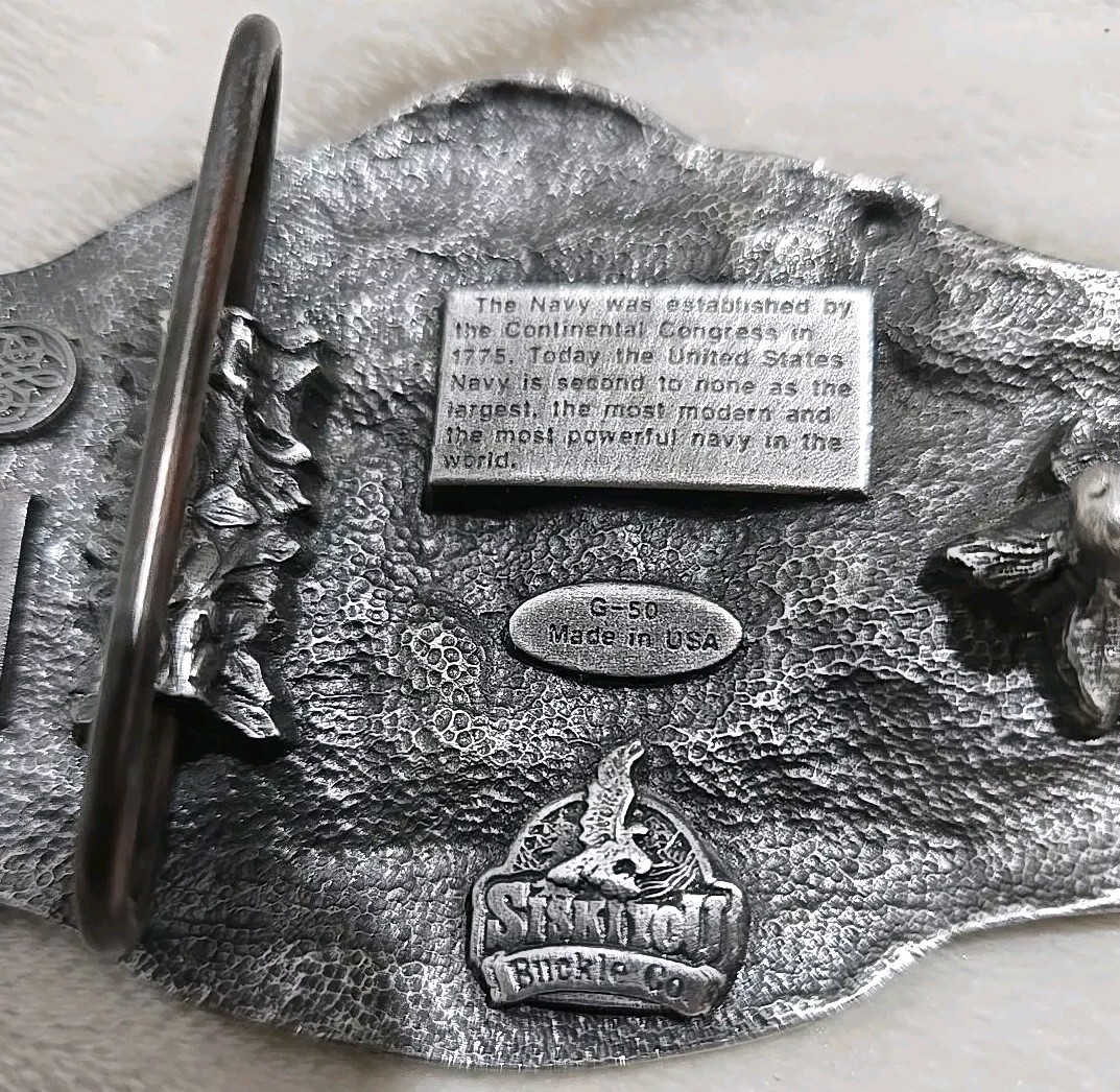 Vintage U.S. 🚢NAVY🚢 Pewter Belt Buckle SISKIYOU BUCKLE CO. Oregon, USA 1987