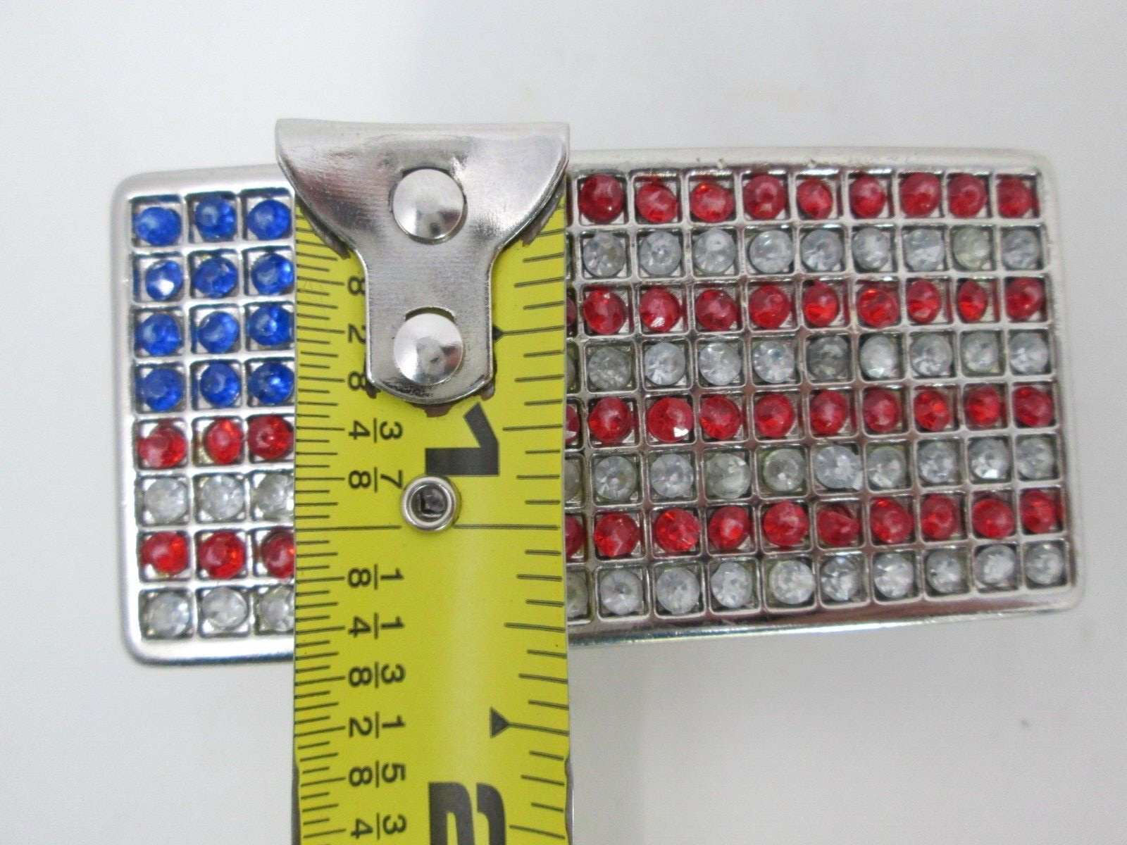 American Flag Belt Buckle Rhinestones Red White Blue Patriotic