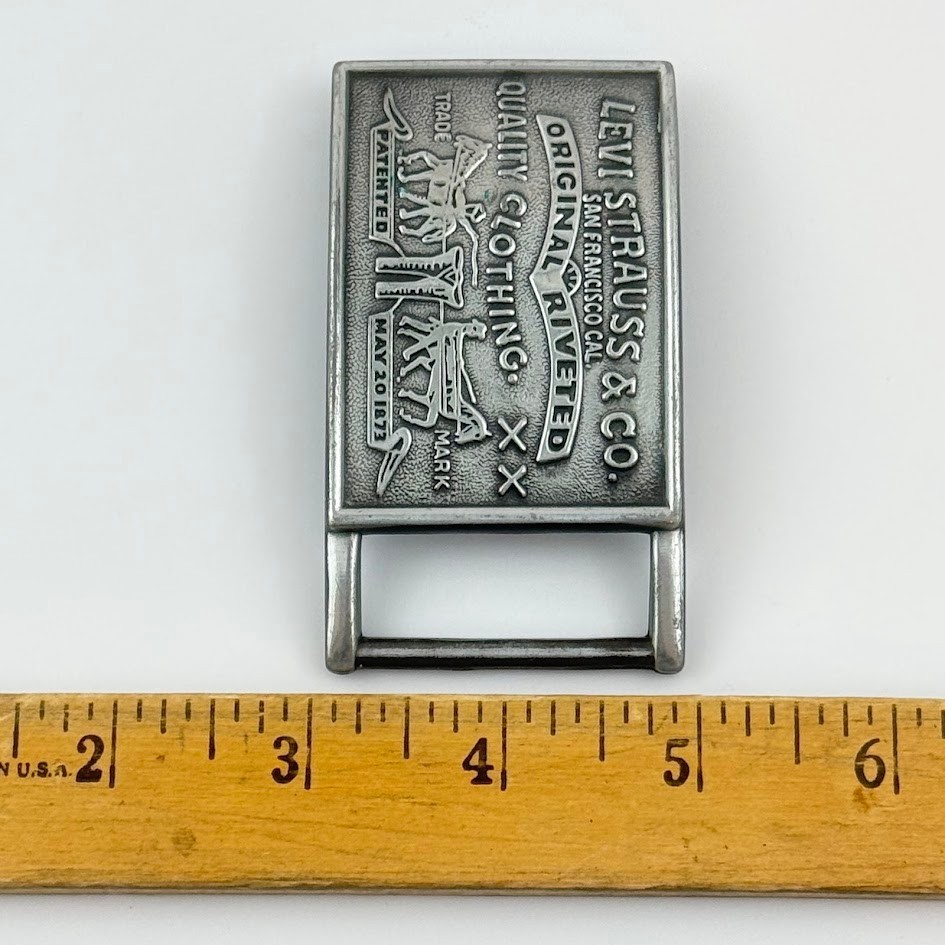 Vintage Levi Strauss Original Rivited Denim Silver Tone Rectangular Belt Buckle