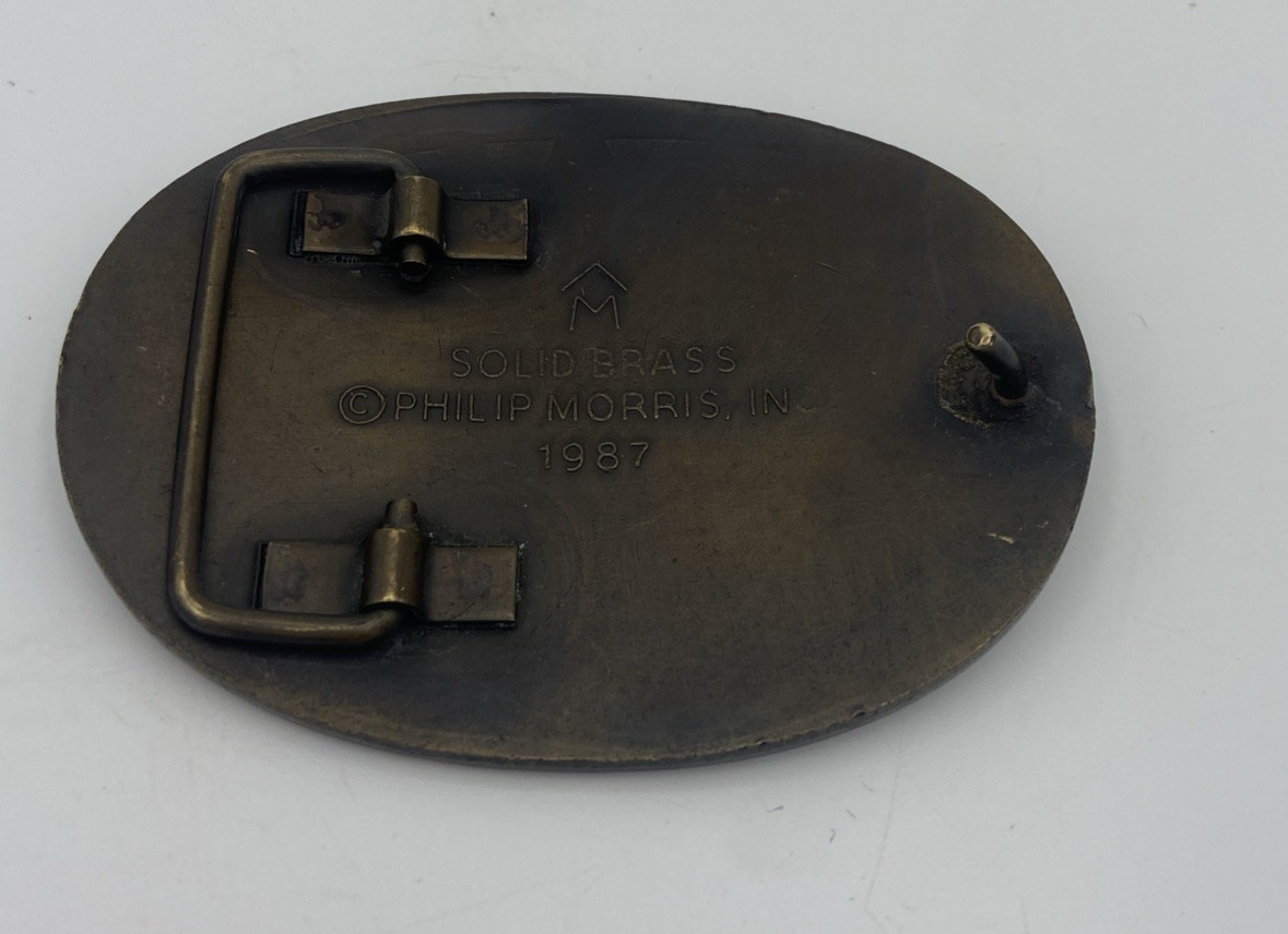 VINTAGE Marlboro Belt Buckle Mens Solid Brass Longhorn Star Western 1987