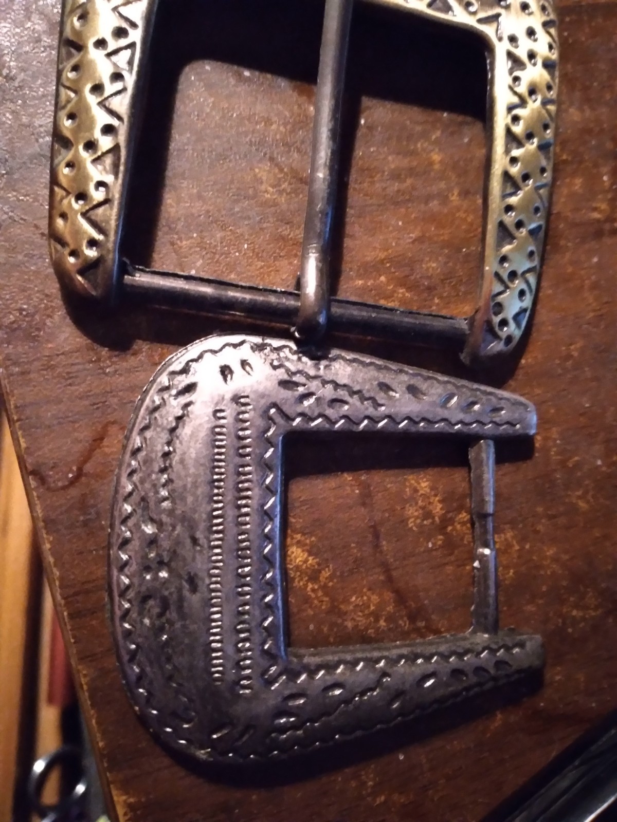 3 pcs Engraved Star Burst & Western Cowboy designs Belt Buckles & Slide Lock