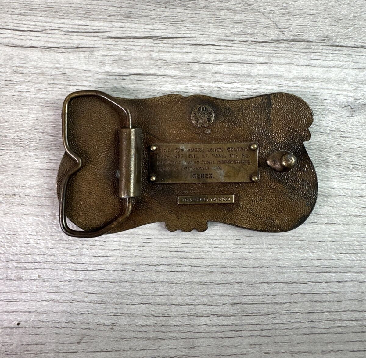 Vintage CENEX Farmers Union Collectible Brass Belt Buckle