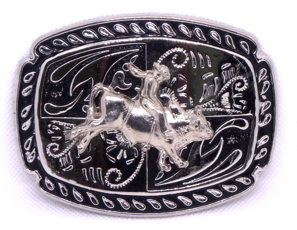 Bull Rider Cowboy Rodeo Western Silver/Black Tone BELT BUCKLE / New