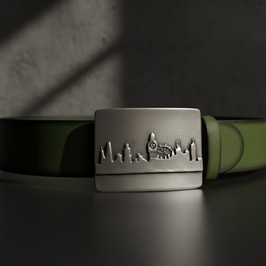 London City Silhouette Belt Buckle Skyline Metal Modern Urban Design