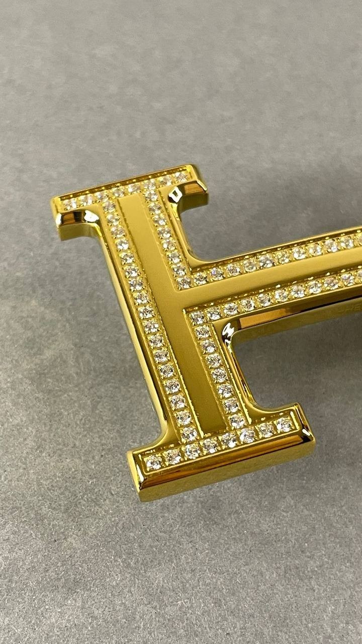 Gold Crystal H Belt Buckle Rhinestone Pavé Statement Buckle Heavy Metal Hardware