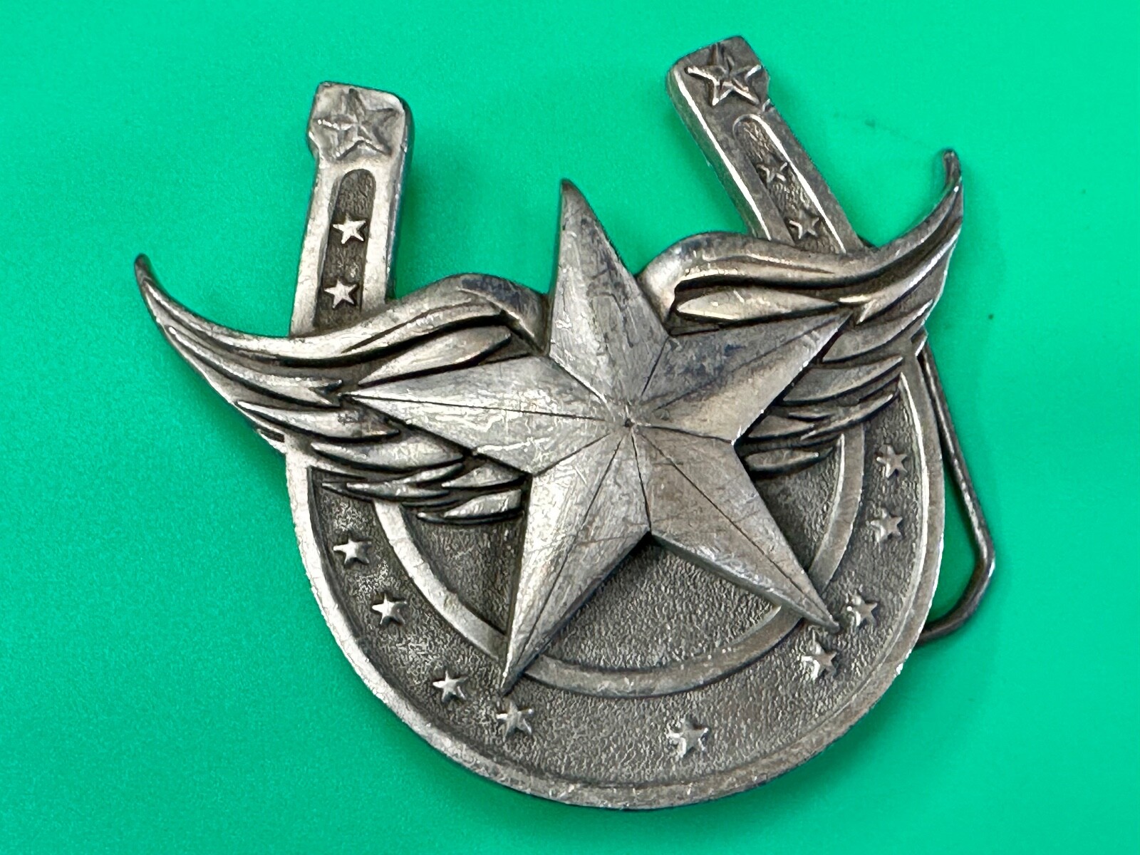 Lucky Star In Horseshoe Vintage 2004 Cutout Great American Products Belt Buckle