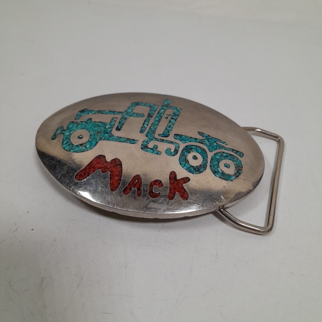 Vintage Mack Truck Semi Tractor Belt Buckle Metal with Crush Stone Inlay Design