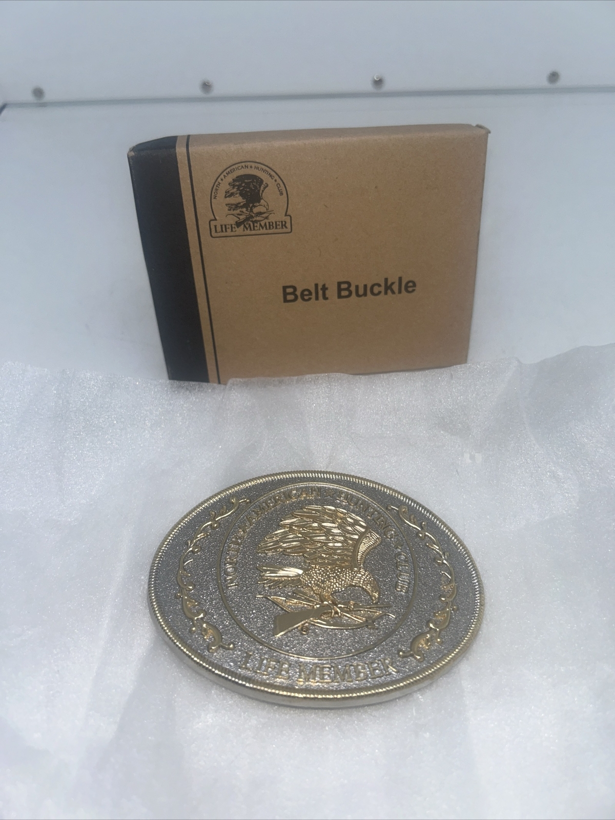 VTG North American Hunting Club Life Member Metal Belt Buckle In Box J47