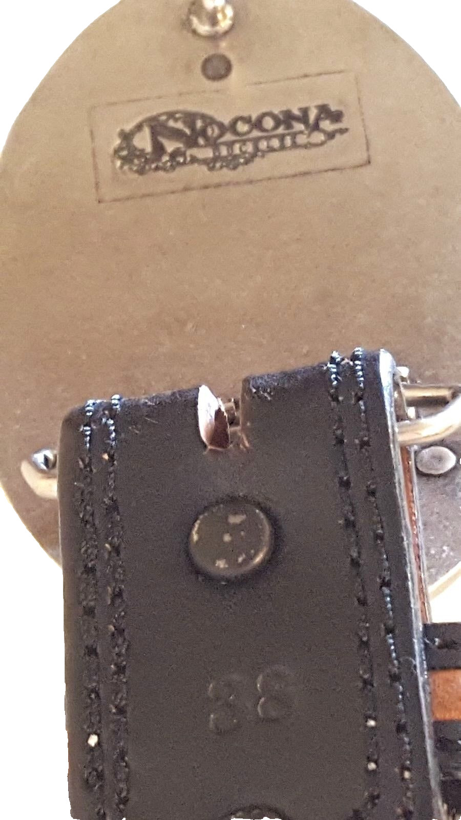 TONY LAMA LEATHER BELT NOCONA ‘GOD BLESS AMERICA’ DETACHABLE SILVER BUCKLE Sz 38